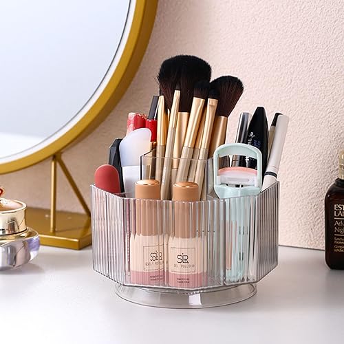 Miniatura 9 de LINFIDITE Organizador de maquillaje giratorio de 360, vitrina de cosméticos, estuche organizador de brillo de labios transparente con 5 ranuras,