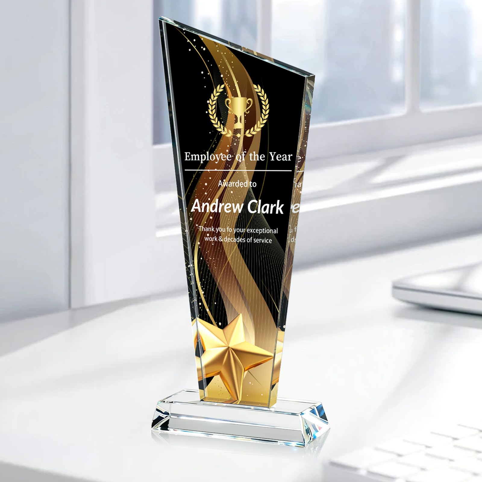 Custom Crystal Trophy Award Personalized Plaque Award with Text Logo Photo Awards Trophies for Employee Recognition Team Graduation Personalized Office Gifts for Boss Coworker Teacher