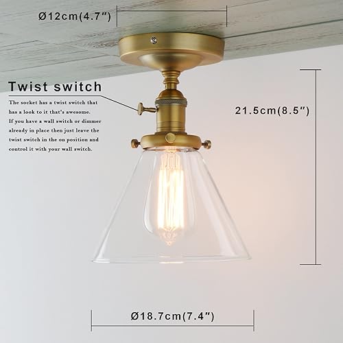 Miniatura 2 de PERMO Lámpara de techo semiempotrada industrial vintage con cono ovalado, pantalla de cristal transparente (antiguo)