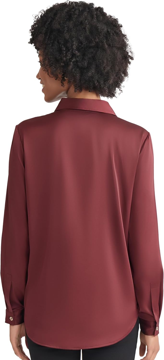 Jones New York Womens Long Sleeve Satin Button-Down Shirt - Image 2
