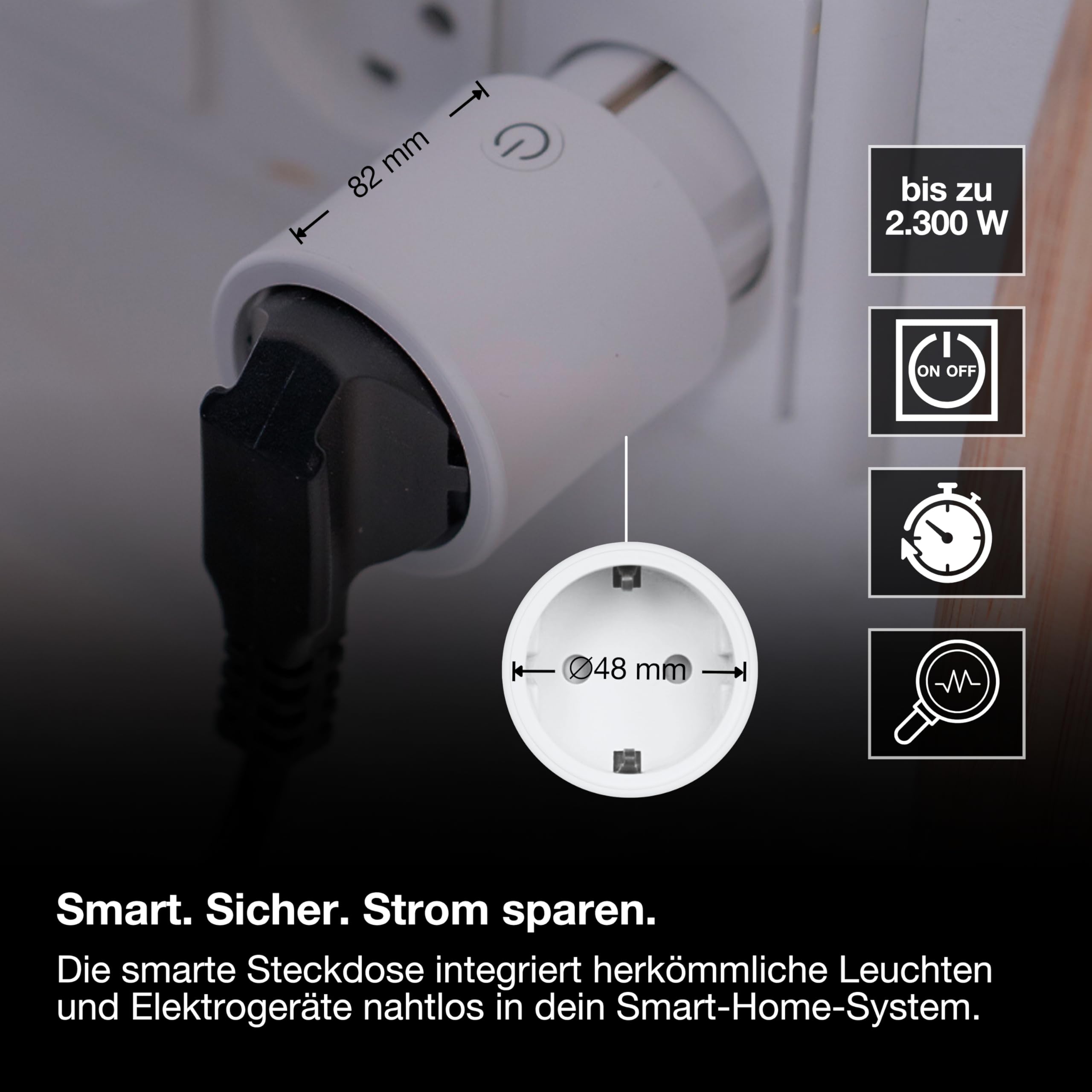 LEDVANCE SMART+ Smarte Steckdose für Innen mit ZigBee Technologie, bindet konventionelle Geräte ins Smart Home ein, misst und spart Stromverbrauch, kompatibel mit Alexa oder Google, weiss, 4er-Pack