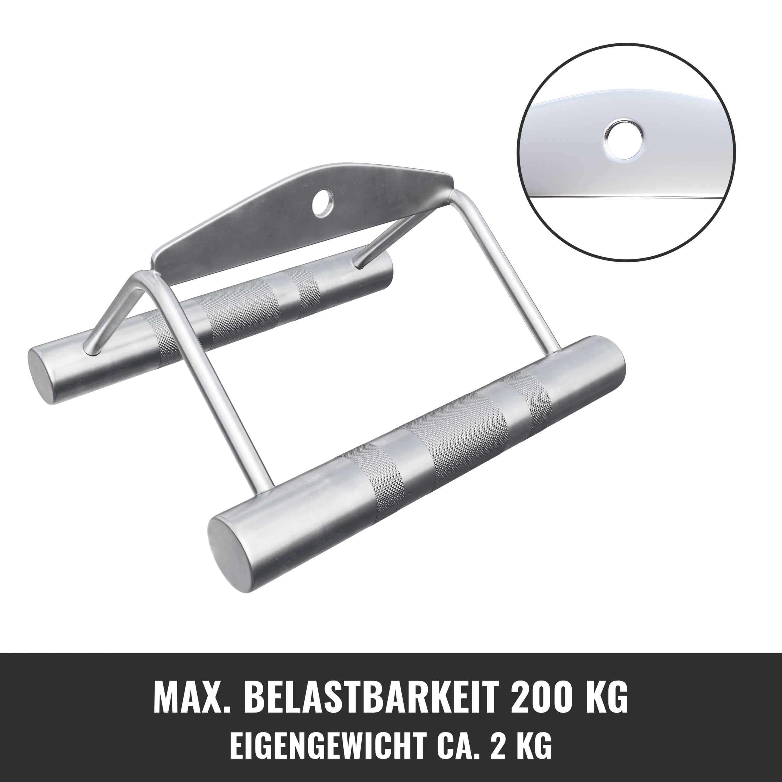 GORILLA SPORTS® Maniglia Parallela - 18,5 cm lungo, Carico Massimo 200 kg, Acciaio Cromato, Impugnatura Doppia Antiscivolo, Zigrinato - Attacco per Cavo, Maniglia per Canottaggio, Tricipiti, Palestra
