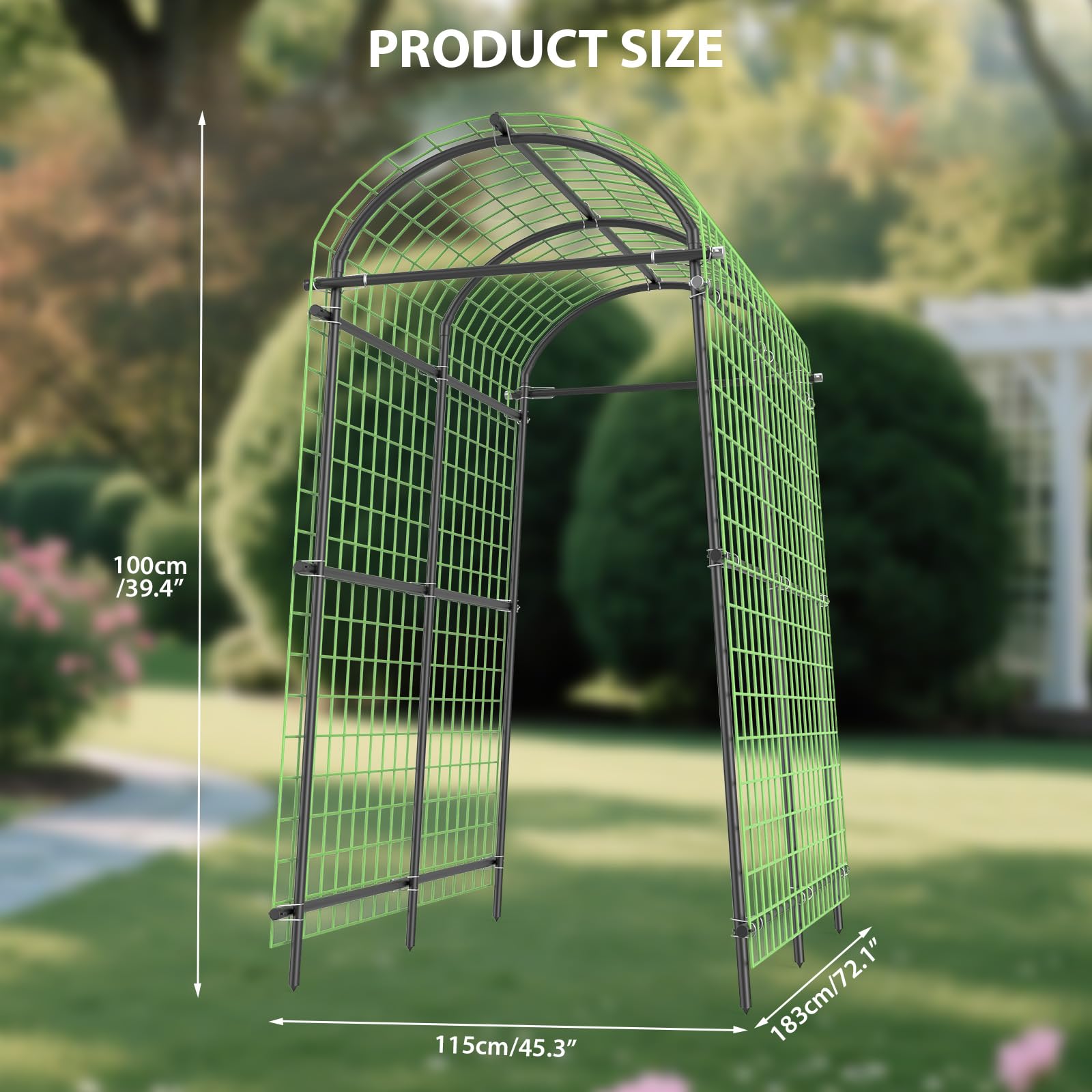 Arco da Giardino per Piante Rampicanti, 228cm (7.5FT) Traliccio in Metallo Rivestito in PE Antiruggine, Supporto Robusto 7.1kg per Rose, Cetrioli, Viti e Decorazione Matrimonio, Nero/Verde