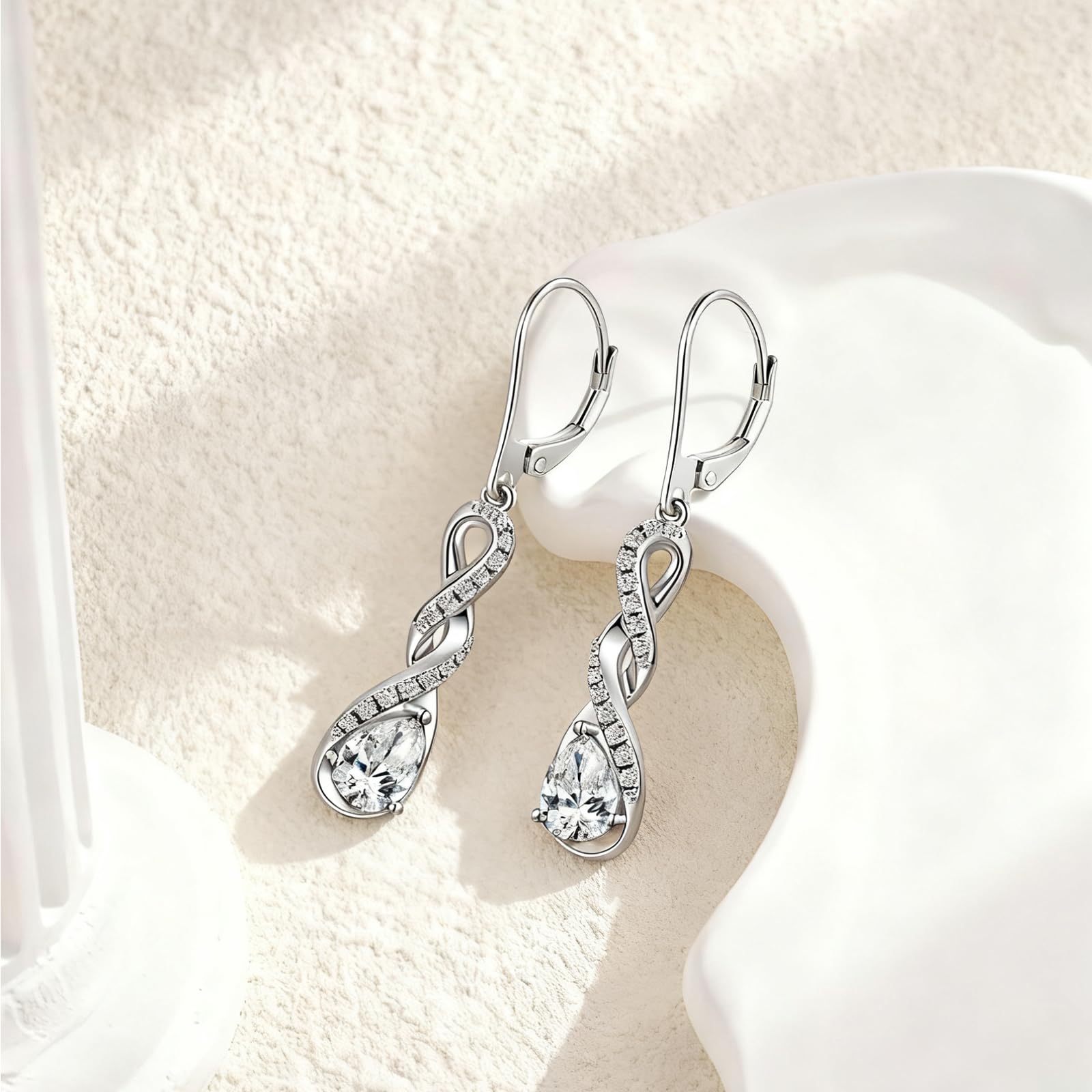 Ohrringe Silber 925 Hängend Unendlichkeit Infinity Zirkonia für Damen