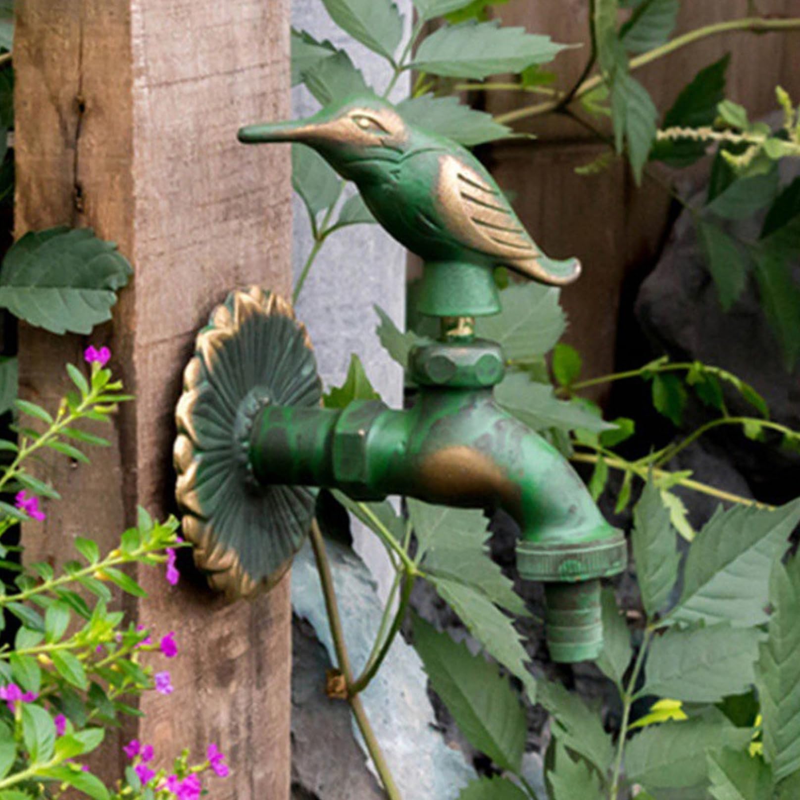 Grifo exterior, grifo de jardín, grifo de manguera de jardín de latón vintage con manija de pájaro carpintería, grifo exterior montado en la pared, imitación de agua al aire libre para tubería de agu