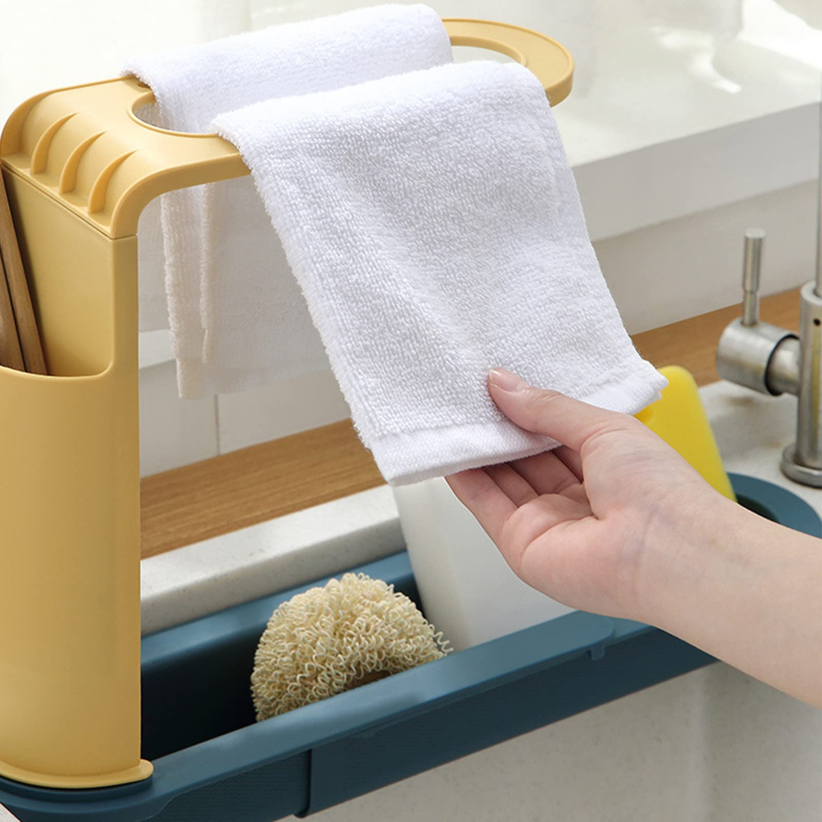 GMGM Retractable Sink Rack, Kitchen Sink Storage Rack, Multi-Purpose Sink Basket, Sink Sundries Retractable and Layered Storage, for Household, Kitchen