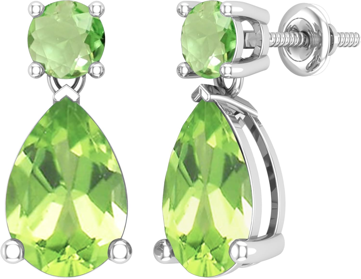 Dazzlingrock Collection 12x8mm Each Pear Shaped & Round Peridot Drop Dangle Earrings for Her in 925 Sterling Silver