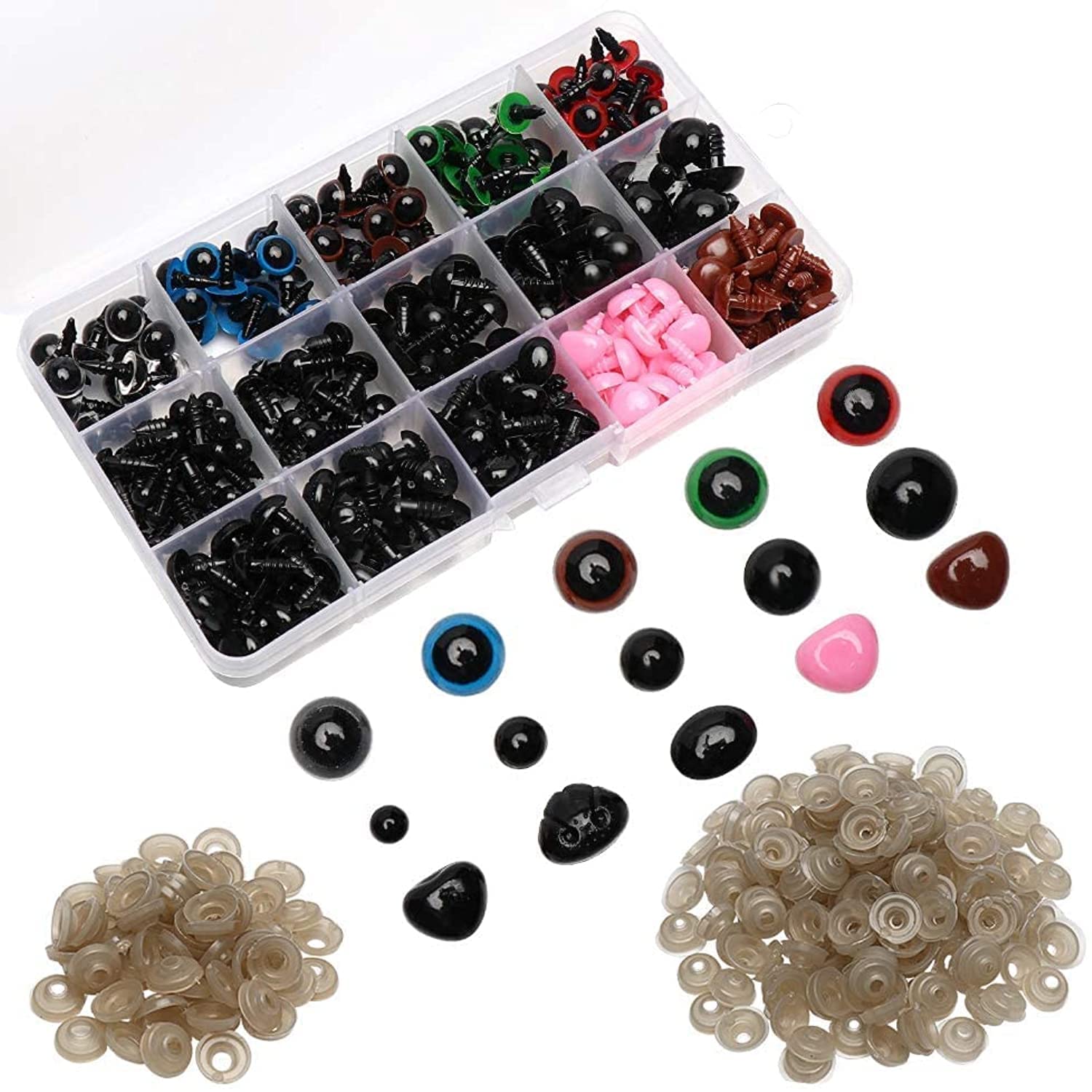 570 Pcs Plastic Safety Eyes and Noses with Washers, Diameter 6~14mm Craft Doll Eyes and Teddy Bear Nose, Well Polished and Durable, for Amigurumi, Crafts Doll, Plush Animal, Teddy Bear Making