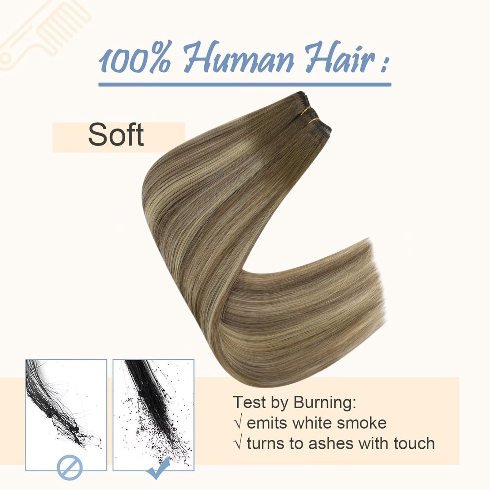 Easyouth Weft Hair Extensions Real Human Hair Balayage Human Hair Sew in Extensions Ombre Dark Brown Fading to Ash Brown with Medium Blonde Human Hair Extensions Weft Long Straight Hair 24 Inch 100g - Image 4