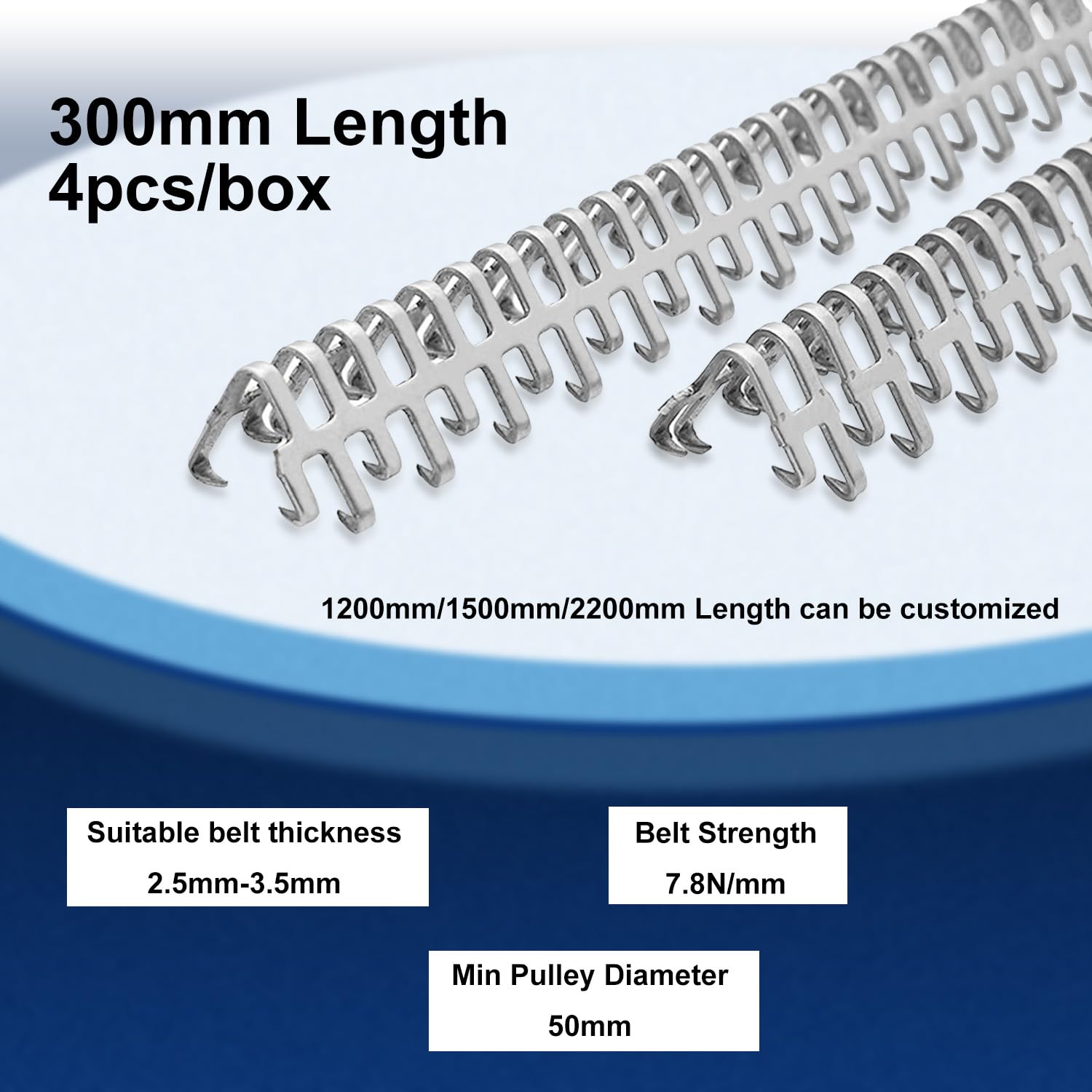 Conveyor Stainless Steel Belt Lacing Double Needle Jaw Spike Fastener, for Conveyor Belts 2.3-2.5mm Thickness PVC/PU/PES, 30cm/12inch Length, 4pcs/Box