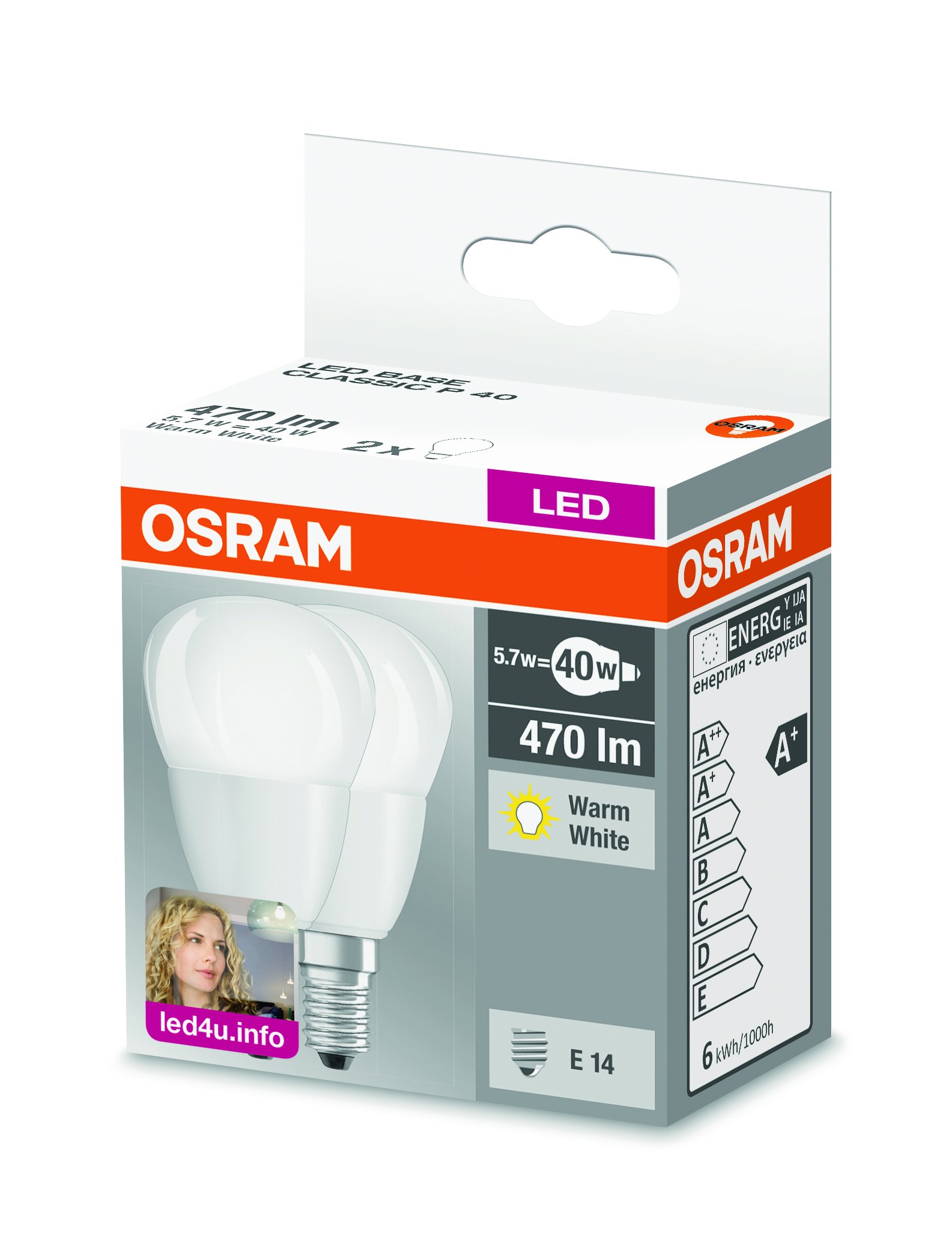 Lot De 6 Ampoules LED Osram Goutte E14 5.8W = 40W - Blanc Chaud 2700K, Neuves