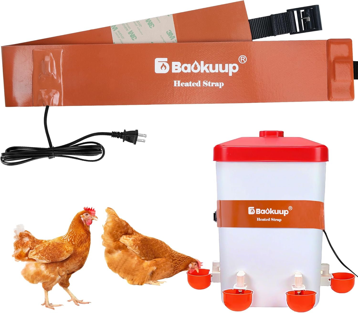 30 Inch Thermostatical Chicken Water Bucket Belt Heater, Silicone Chicken Waterer Heat Strap with 6.6 Ft Power Cord, Self-Regulating Poultry Water Heater Band for 2-5Gal Bucket Prevent Freezing