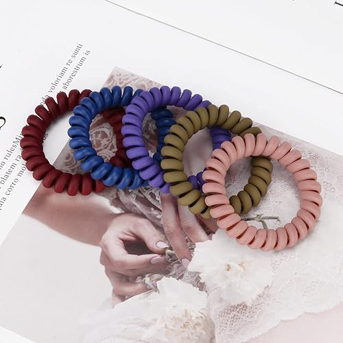 Miniatura 4 de JessLab Lazos para el cabello en espiral, 10 unidades sin rastro de cable para cola de caballo, bandas de plástico para mujeres y niñas, colores