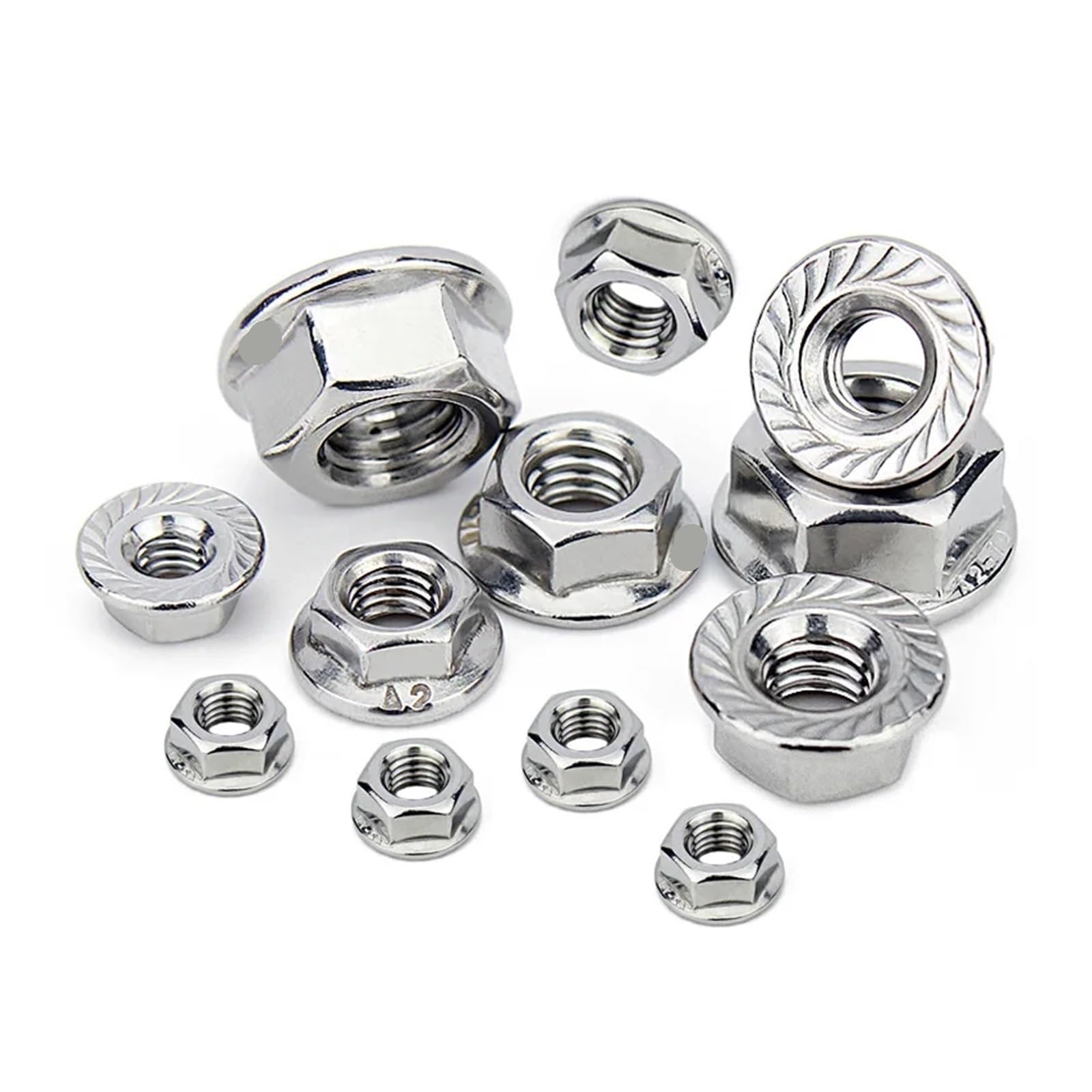 Tuerca hexagonal con brida, 10 tuercas autoblocantes hexagonales de acero inoxidable 304 con brida y cierre deslizante.(M20)