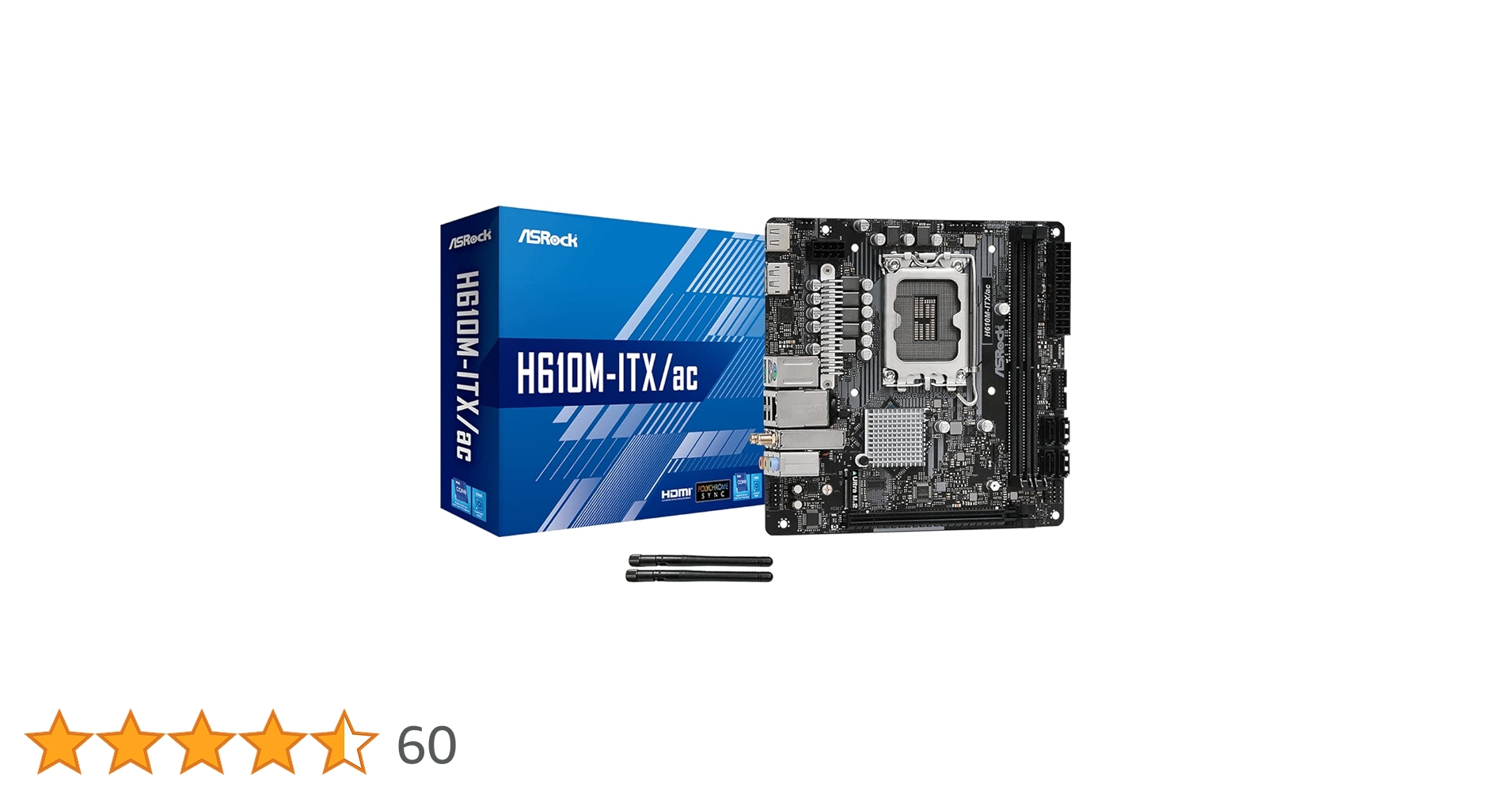 美品 ASRock H610M-ITX/ac 最新BIOS更新済み マザーボード ASRockからH610チップ搭載DDR4対応Mini-ITXマザーボード「H610M-ITX/ac
