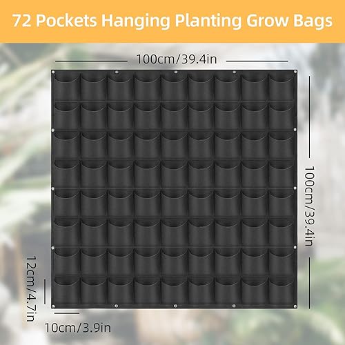 Miniatura 2 de Bolsas de cultivo colgantes para plantar, 72 bolsillos para colgar en la pared, bolsa de cultivo vertical para jardín interior y exterior,