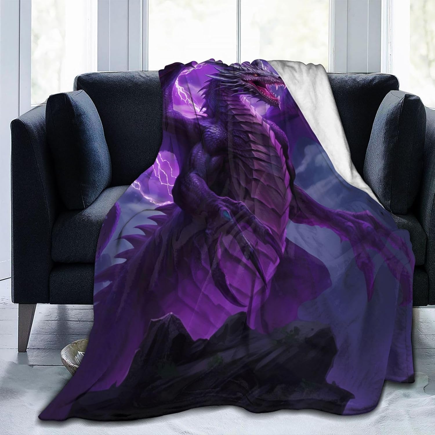 Purple Lightning Dragon Blanket Gifts for Adults Boys Fantasy Flannel Throw Blankets Soft Comfy Lightweight for Home Decor Couch Bed Sofa 60x50 Inches - Image 4