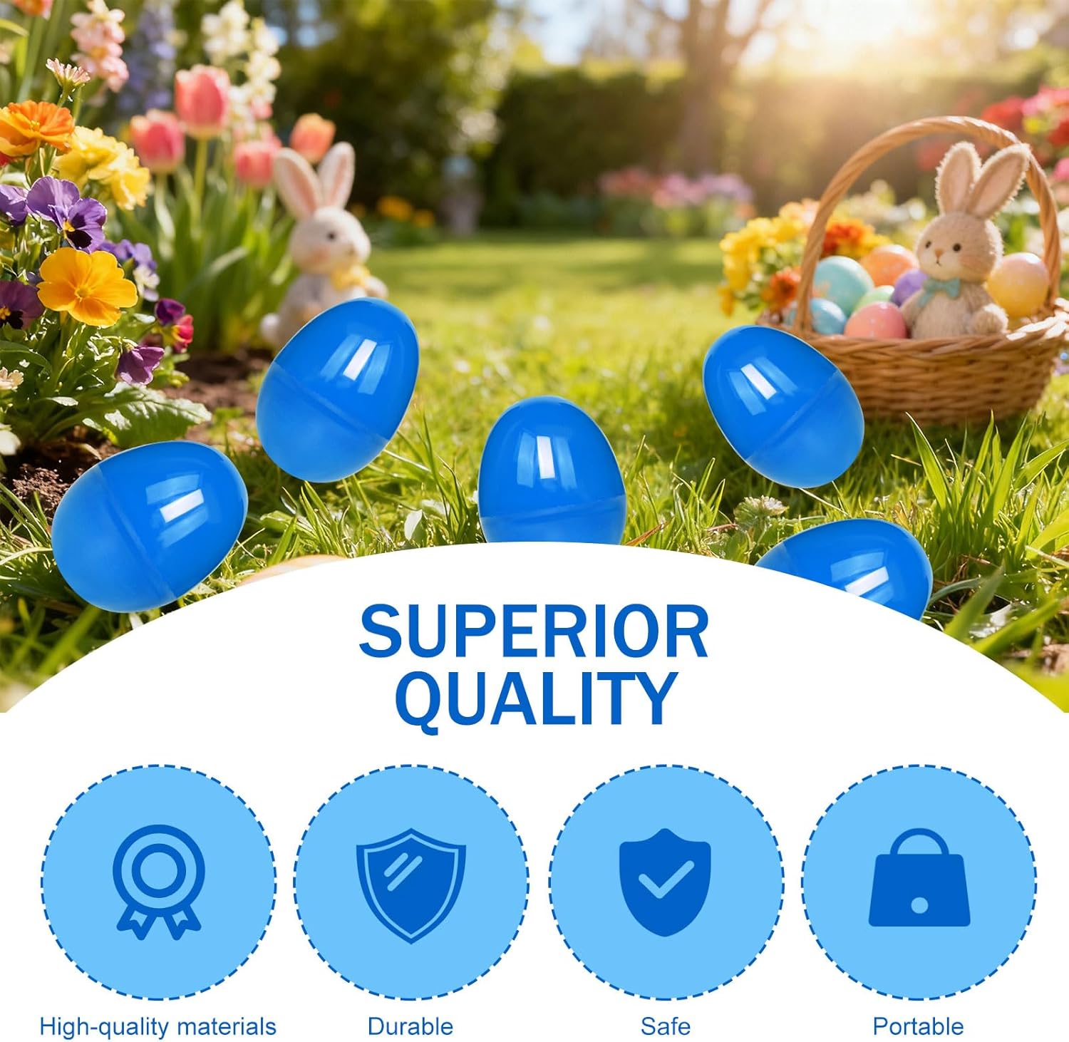 60PCS 2.36" Plastic Easter Eggs Empty Easter Eggs Fillable Bulk for Easter Egg Hunt, Suprise Egg, Basket Stuffers, Classroom Prize Supplies Decor(Blue)