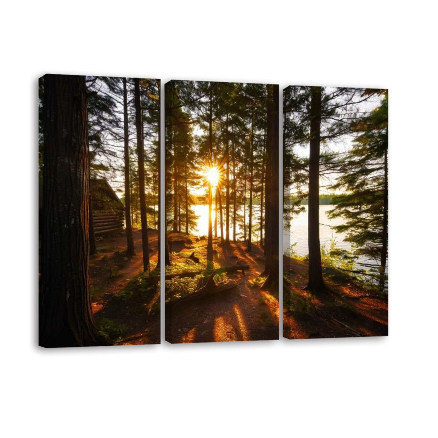 3 Piece Canvas Wall Art Prints Picture Sunrays filtering to trees cottage Framed Wall Painting Modern Artwork Poster Home Decor for Living Room Office