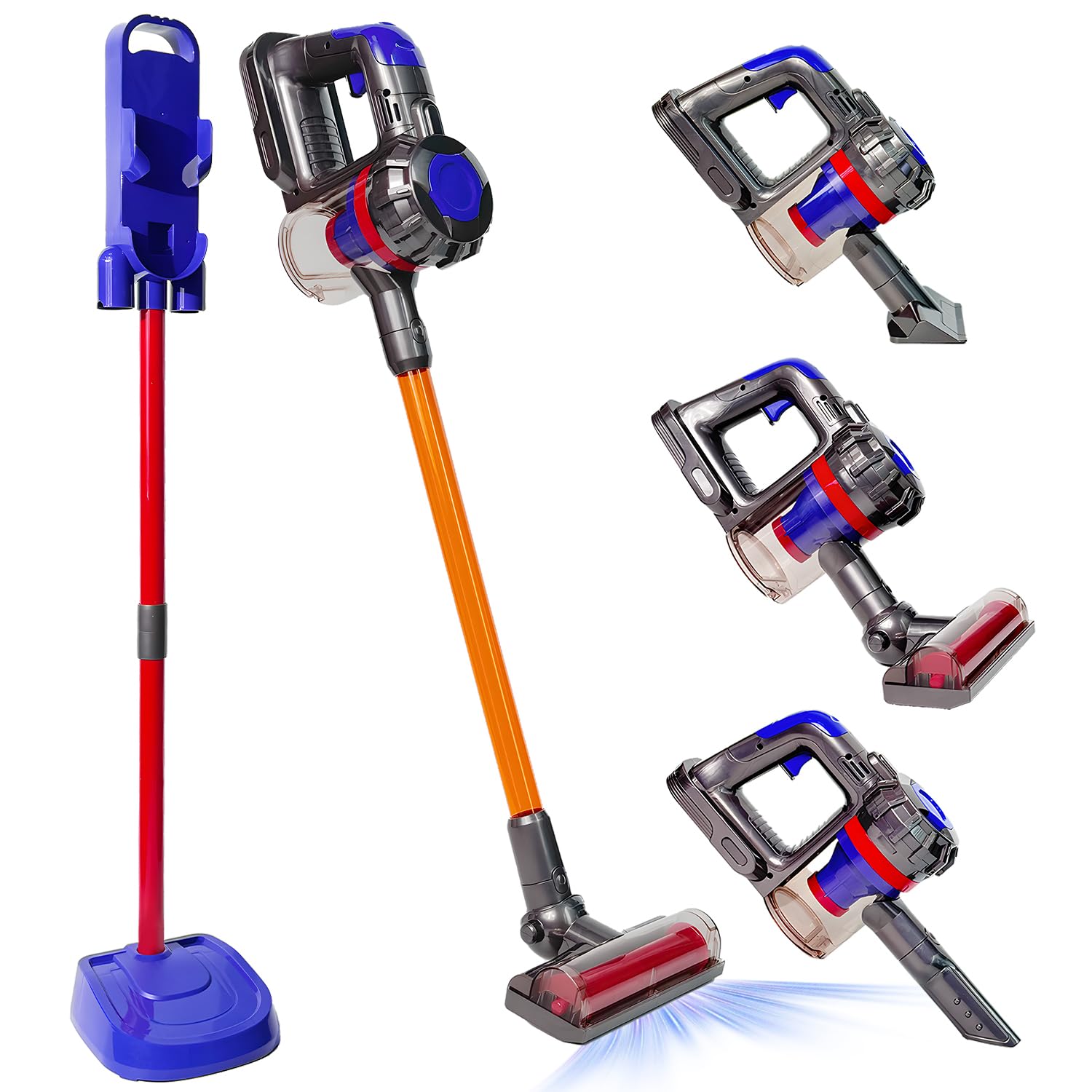 VARANO 3-in-1 Kinderstaubsauger mit echter Saugfunktion – Kinder Staubsauger mit Saugleistung, realistisches Rollenspiel & Montessori Lernspielzeug für Jungen & Mädchen ab 3 Jahren (Rot/Violett)
