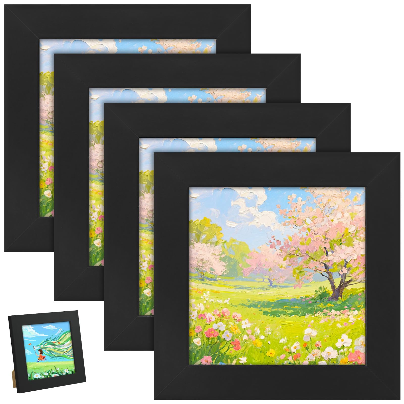 4x4 Photo Frames - 4Pack 4x4 Picture Frames Black for 10x10 cm, Small Picture Frame Square Frames for Wall Mount & Desk Stand — image 1