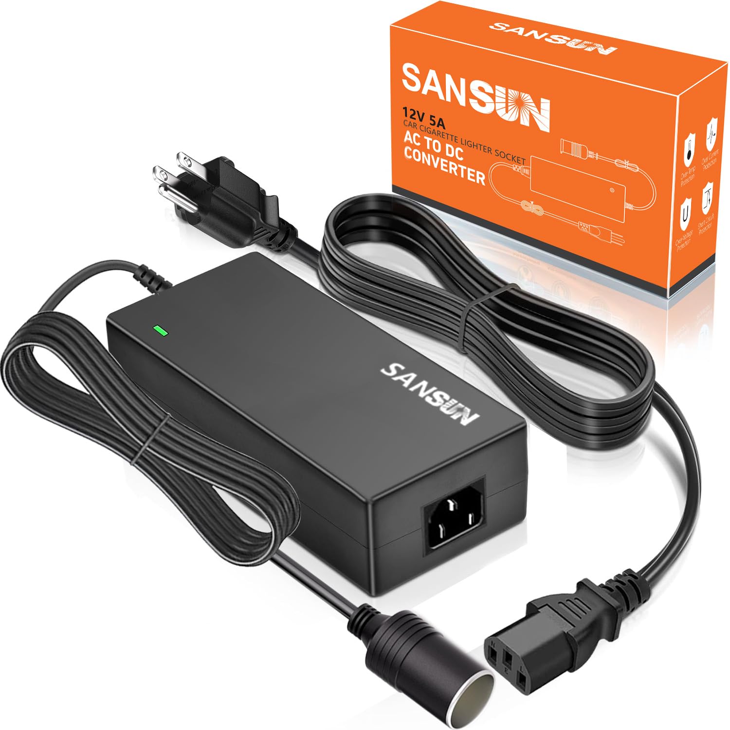 Amazon.com: AC to DC Converter 5A Car Cigarette Lighter Socket, SANSUN 120V  to 12V Supply Adapter Transformer for Electric Air Pump, Car Fan and Other  Devices Under 60W (5A) : Automotive