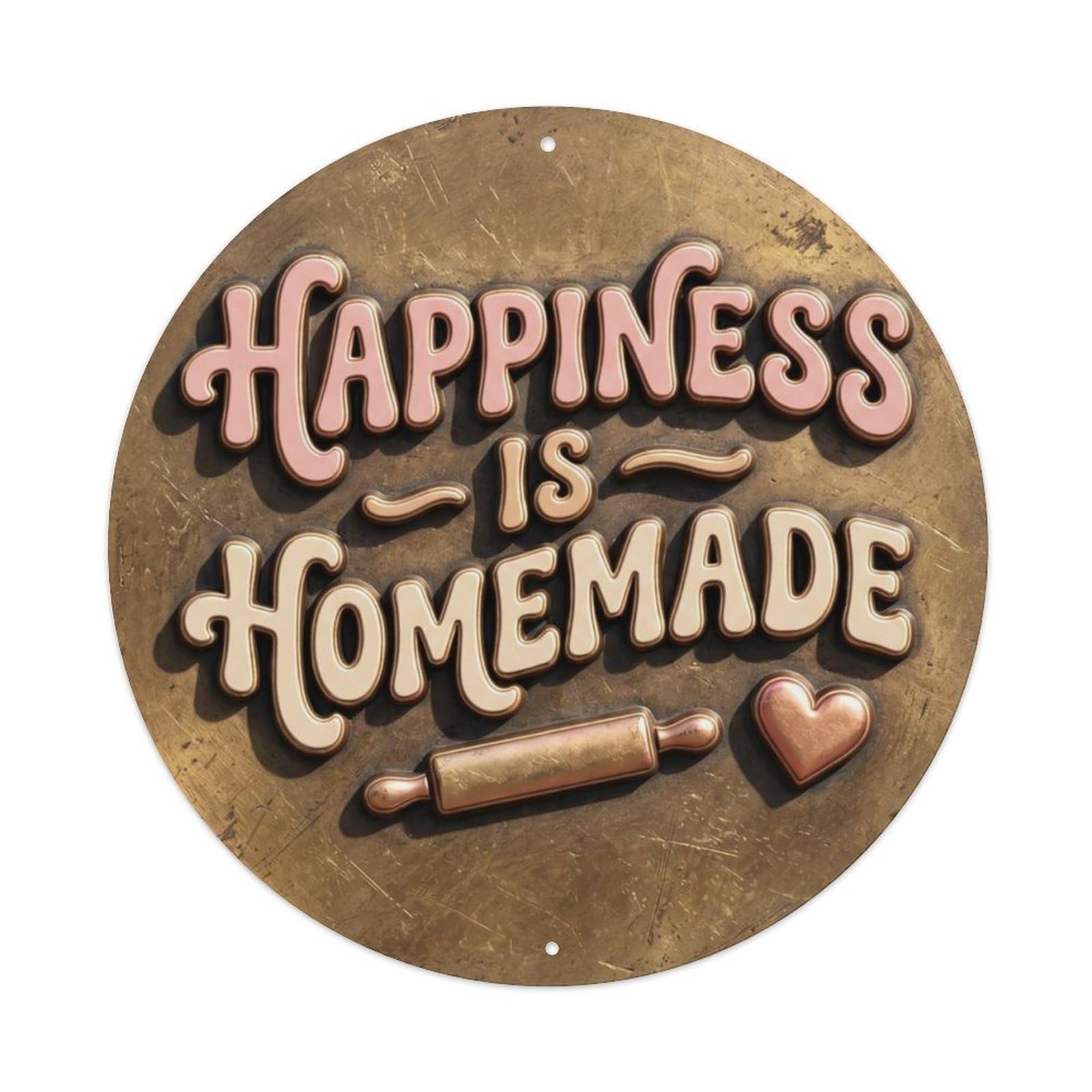 Fqcyn Style Happiness Is Homemade Nostalgic Bedroom Display Retro Slogans Metal Tin Sign Plaque Wall Decor For Cafe, Club Bar, Office, Home Garden Round Metal Poster 8X8inch