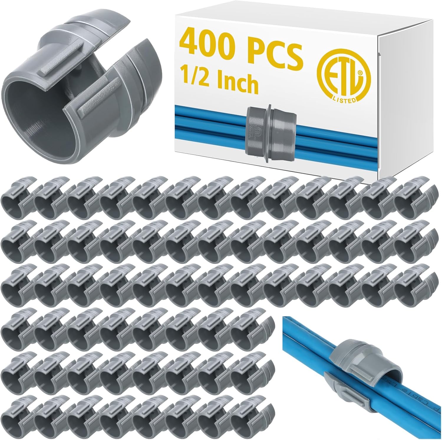 400 Pcs 1/2 Inch Non-Metallic Cable Connectors Bulk NM Wire Fixing Buckle Plastic Labor Saving Snap Quick Installation for Wiring, Single 14/2-10/3 Awg, Two 14/2-12/2-14/3 Awg, Etl Certified