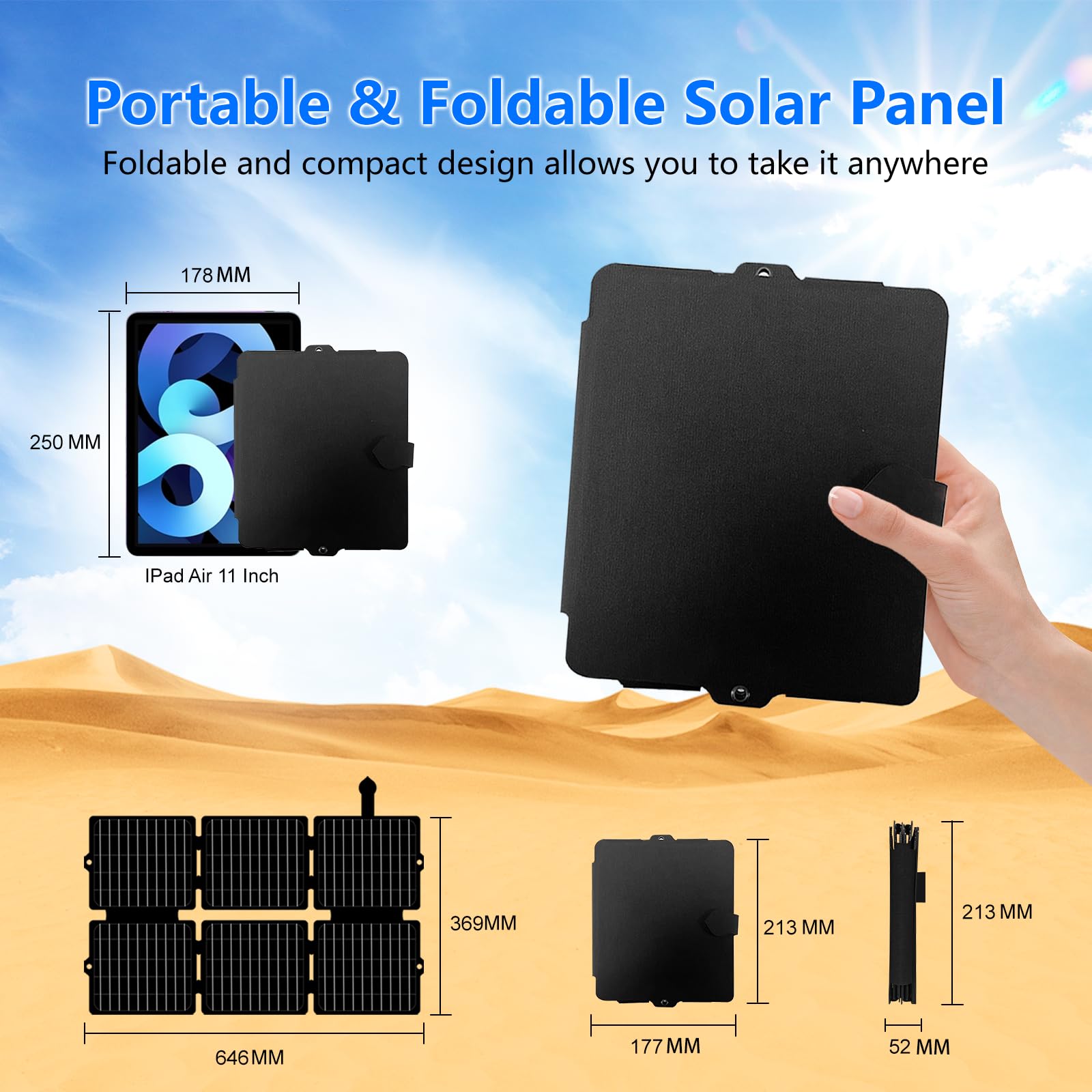 QLAYA 30W Cell Phone Solar Chargers for iPhone Android, 6 Foldable Portable Solar Panels for Camping Outdoor Hiking, IPX4 Waterproof Solar Phone Charger for iPhone,Backpacking Solar Panel Foldable