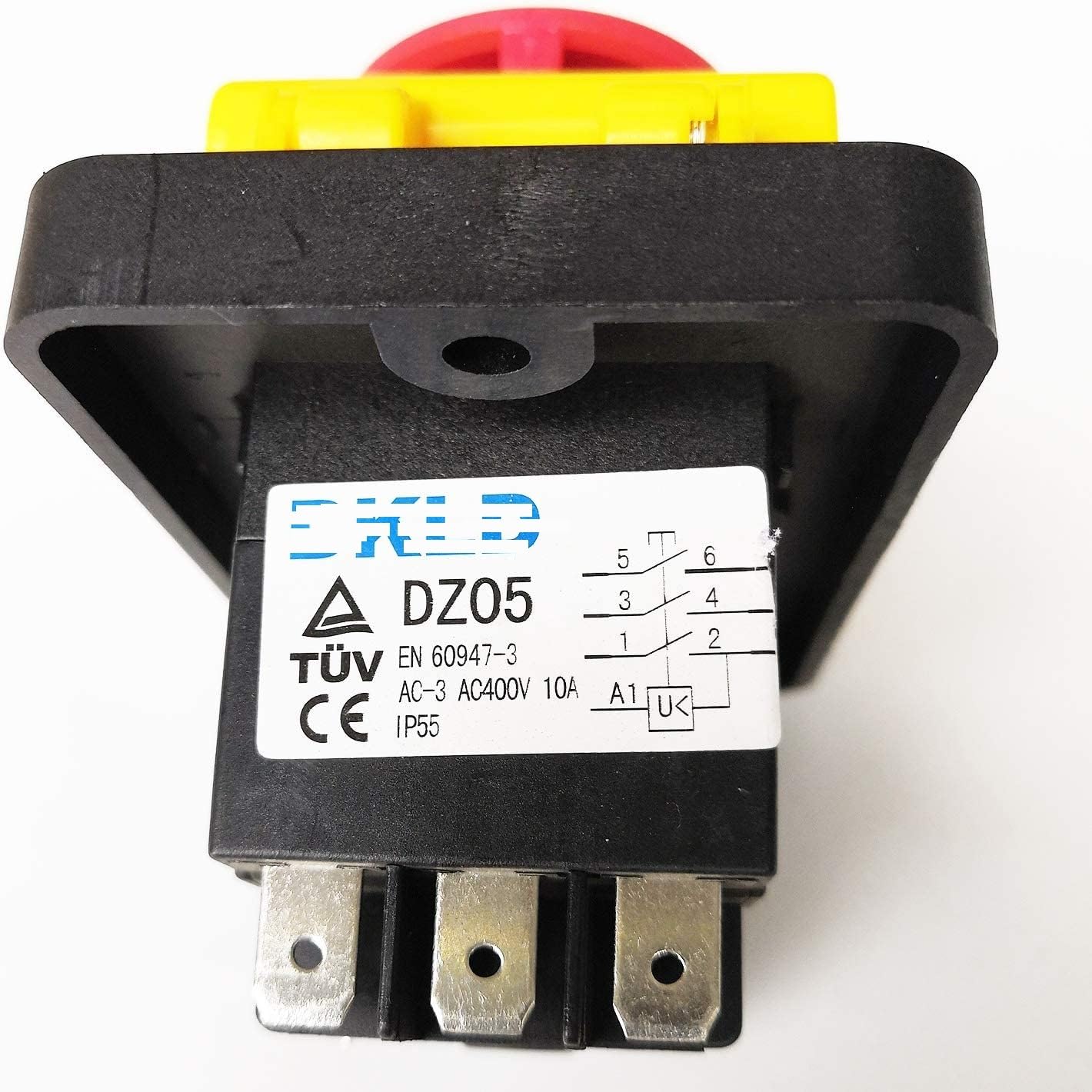 Tijdelijke stopschakelaar, DZ05 7-pins IP55 400VAC 10A waterdichte noodstop start aan uit elektromagnetische veiligheidsdrukknoppen (kleur: geel