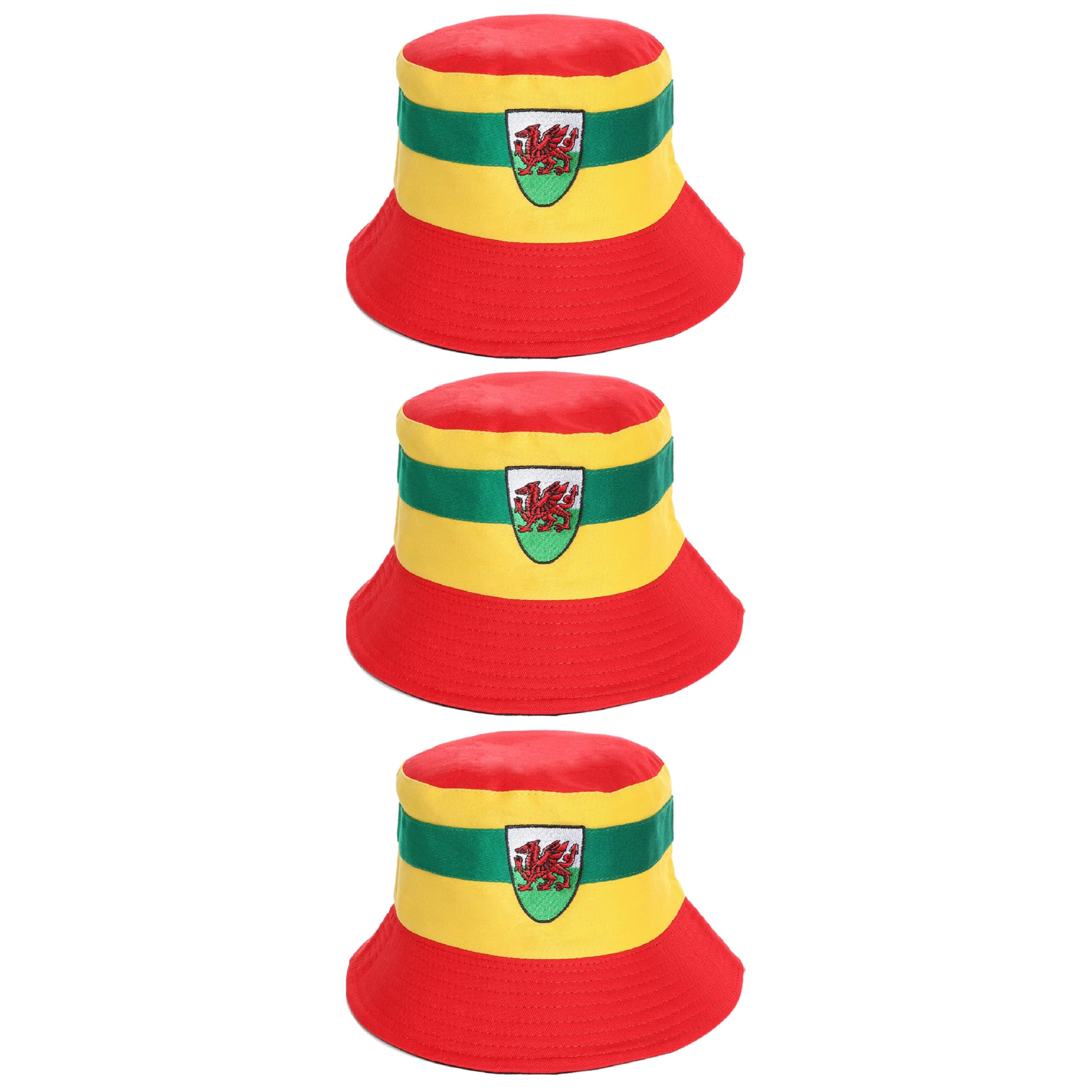 I LOVE FANCY DRESS Kids Reversible Welsh Bucket Hat - Pack of 3-55cm Bucket Hat with Welsh Dragon Emblem - Football Rugby Sport Supporters Accessory โ image 1