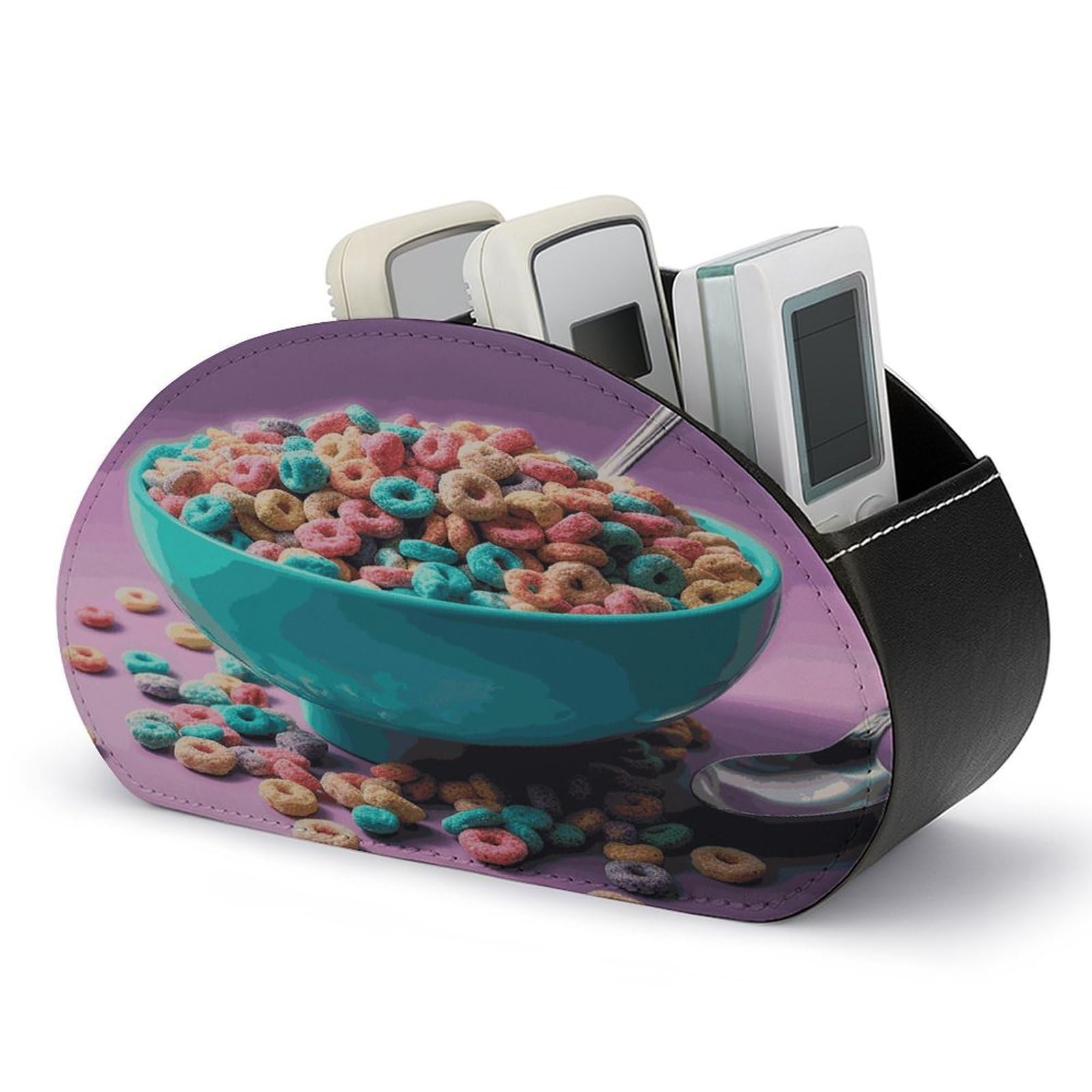 FekiLoot - Cereal Remote Control Holder in Bowl with 5 Compartments, Remote Organizer for Table, TV, Storage Box/Tray for Media Controllers and Supplies