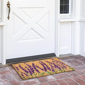 Juvale Lavender Floral Door Mat - 17 x 30 in, Purple Coir - Welcome Mat for Front Door & Entryway - Coir Doormat for Patio & Porch