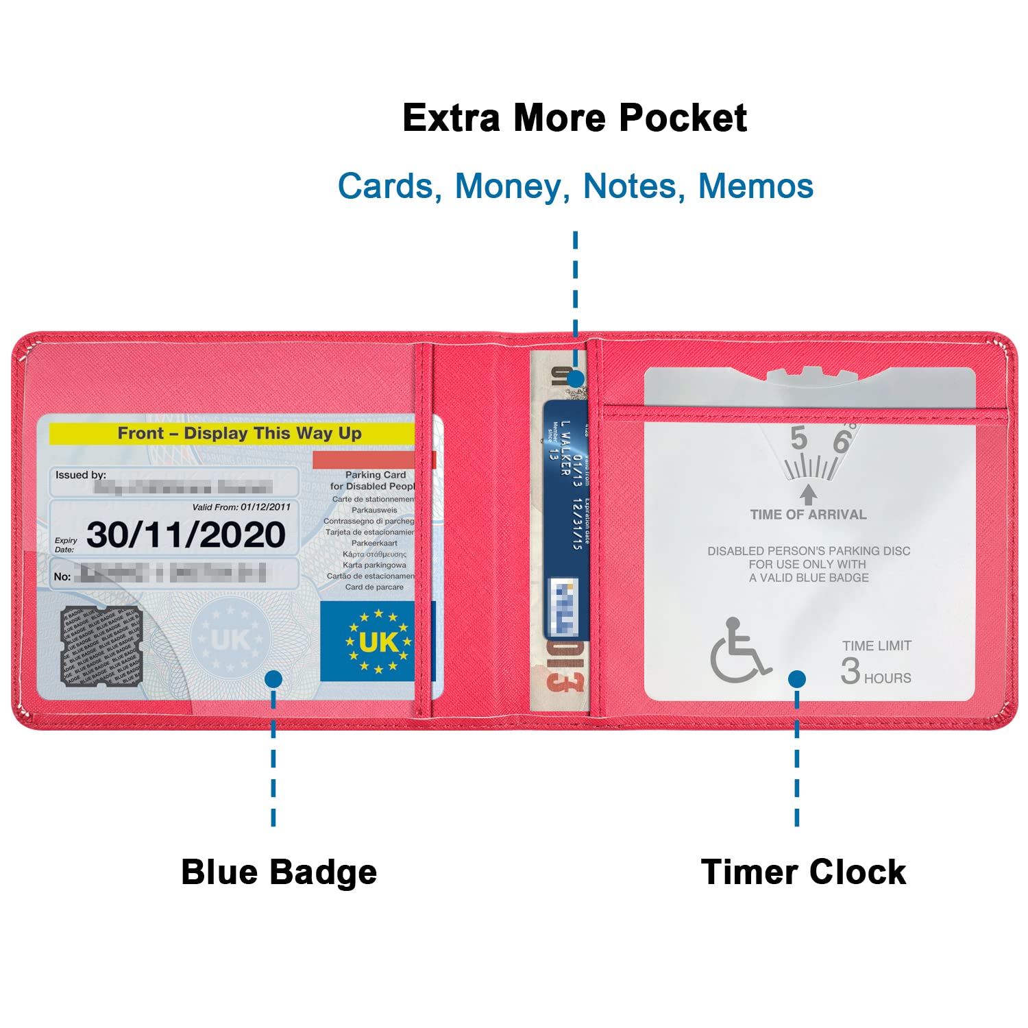 Wisdompro PU Leather Disabled Blue Badge and Timer Holder Wallet Protector Disability Parking Permit Discreet Cover Hologram Safe - Image 2