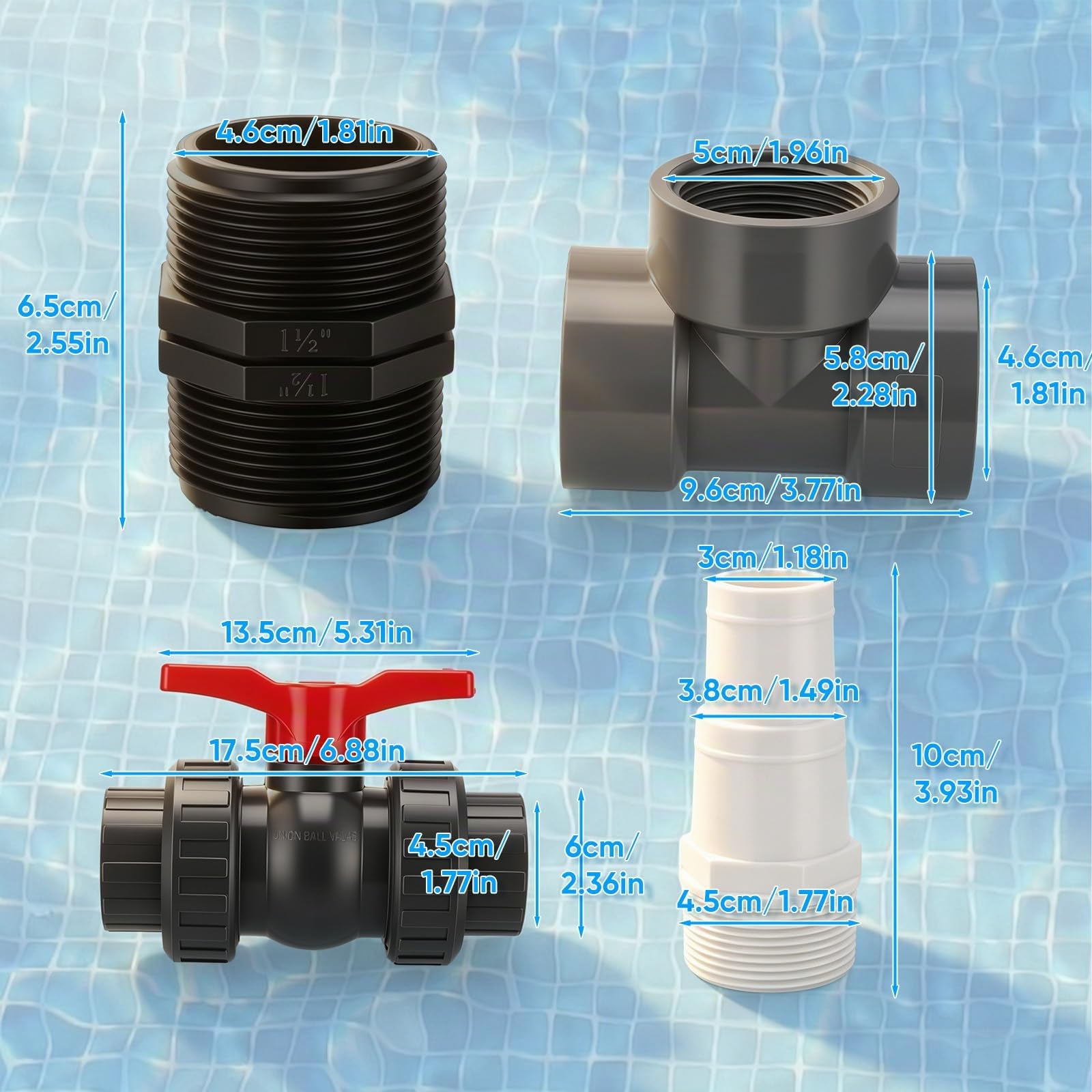 Bypass Pool 50 mm, Pool Anschluss Set mit 32mm & 38mm Schläuchen + Adaptern für Wärmepumpe, Pool Solarheizung Bypass Ventil Set – Steuerung der Wasserzufuhr für optimale Temperaturregulierung