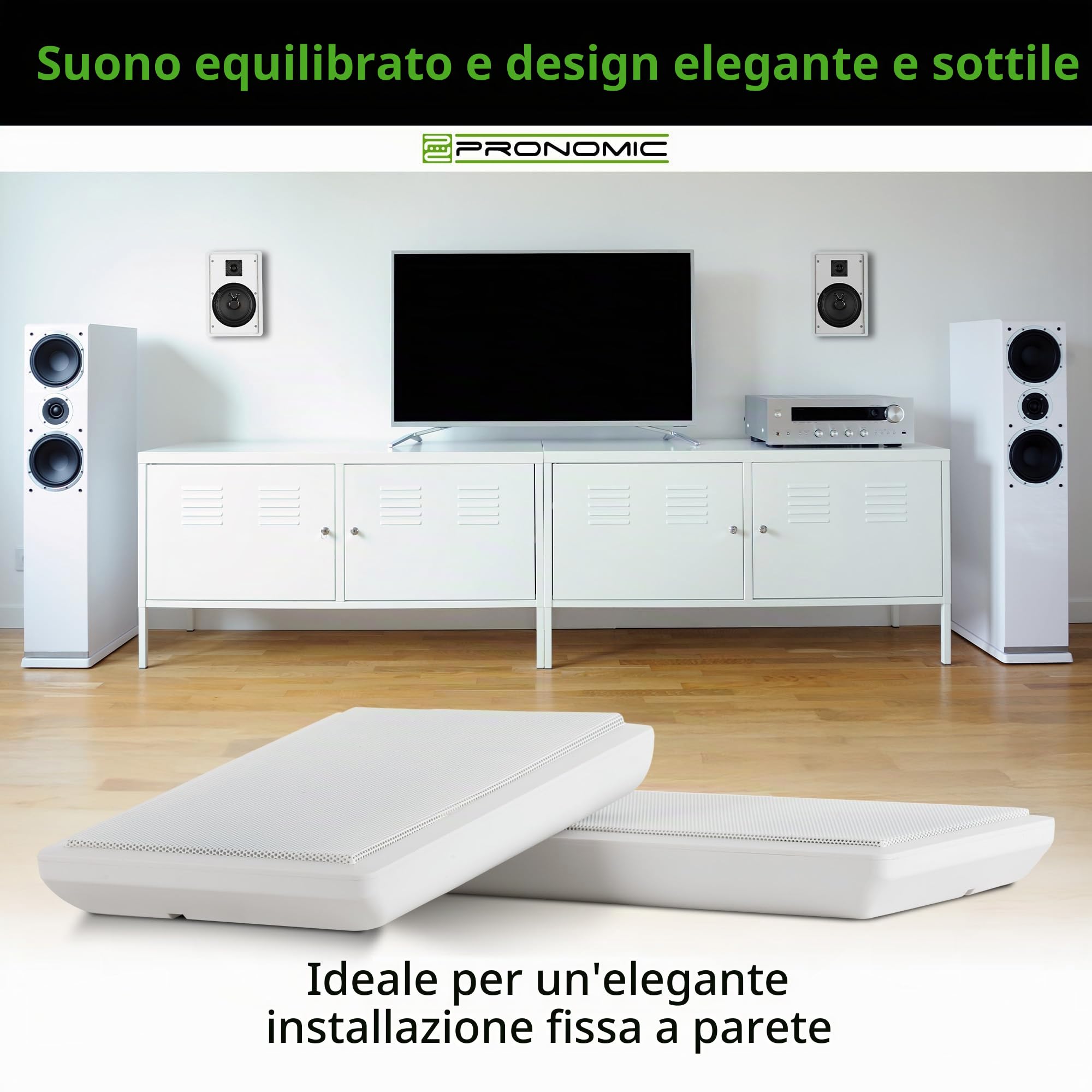 Pronomic FLS-540 WH Coppia Diffusori Flatpanel da Parete Box bianco 2x Set | Diffusori HiFi 2 vie Panel, Ideali per un’elegante installazione fissa a parete, Suono bilanciato, Impedenza: 8 Ohm, 9x3 mm)