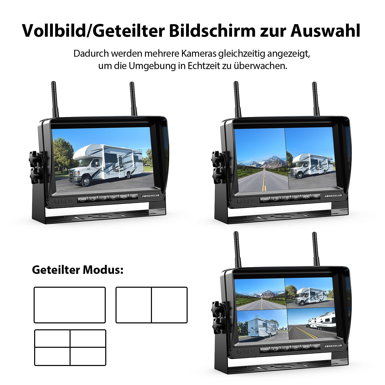 Digital Rückfahrkamera Kabellos Set 7" HD LCD Monitor Dual-Kameras IP69K wasserdichte Funk Nachtsicht Wireless Einparkhilfe für LKW Wohnwagen Anhänger