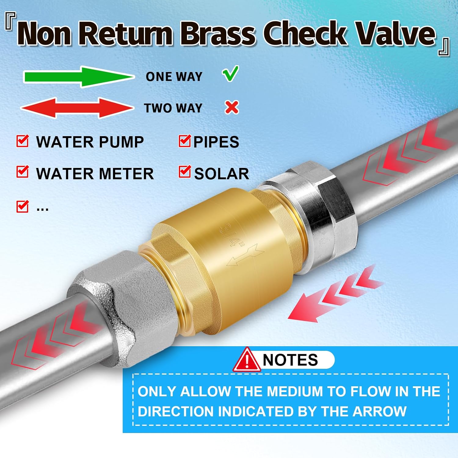 2Pcs 3/4in NPT Spring Check Valve, Brass Non Return One Way Check Valve, Vertical Inline Water Backflow Preventer for Well, Pump, Tank (3/4" Male x 3/4" Male(DN20))