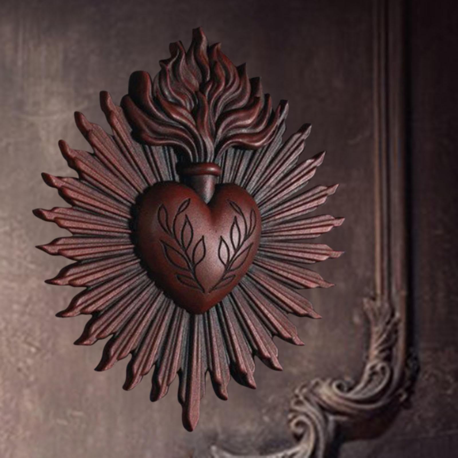 Sharplace Placca Da Muro con Cuori Sacri, Ornamento Sacramentale, Statua Gotica per Casa D'arte, Scultura Da Appendere a Parete per L'ingresso Del Portico ', rosso