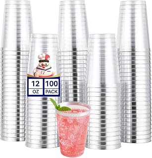 JOLLY CHEF 12 oz Plastic Cups, Silver Rimmed Plastic Tumblers 100 Pack | Elegant Silver Rimmed Disposable Drink Cups Glasses for Party Wedding, Thanksgiving Day, Christmas