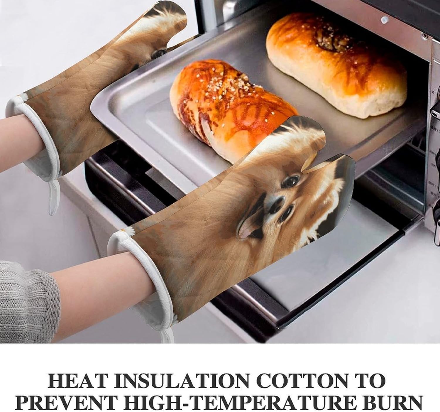 2 Pcs Oven Mitts Heat Resistant Kitchen Gloves Soft Safety Pomeranian Dog Oven Glove for Microwave, Barbecue