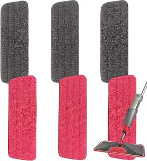 Rubbermaid Reveal Spray Mop and 16.5インチフラットモップ用マイクロファイバーモップパッド - 6パック 13インチ-15インチ スプレーモップパッド 再利用可能 洗濯可能 交換用リフィル-レッド&グレー