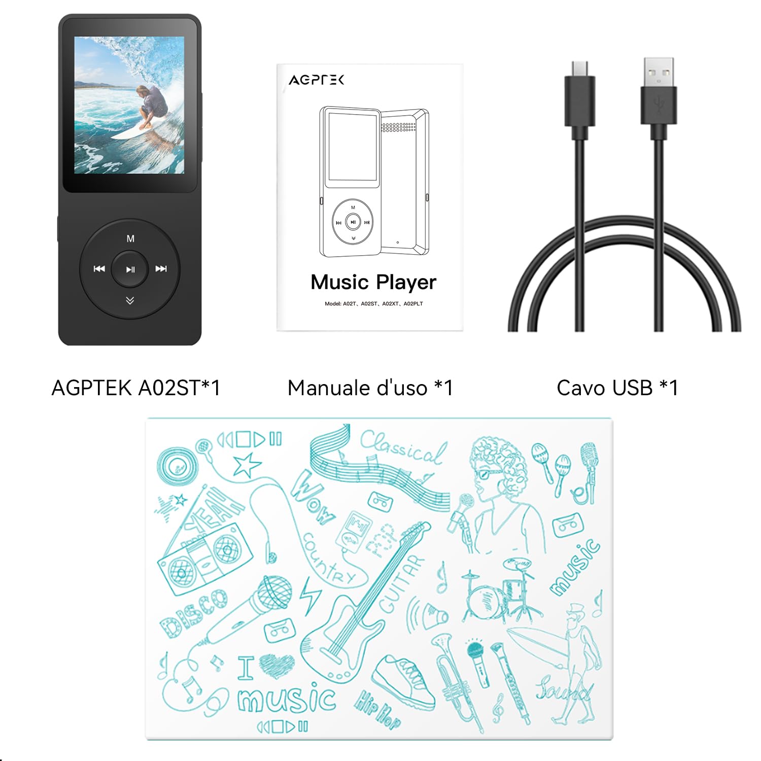 AGPTEK Lettore MP3 Bluetooth 5.3,16GB MP3 Player con Altoparlanti Integrati
