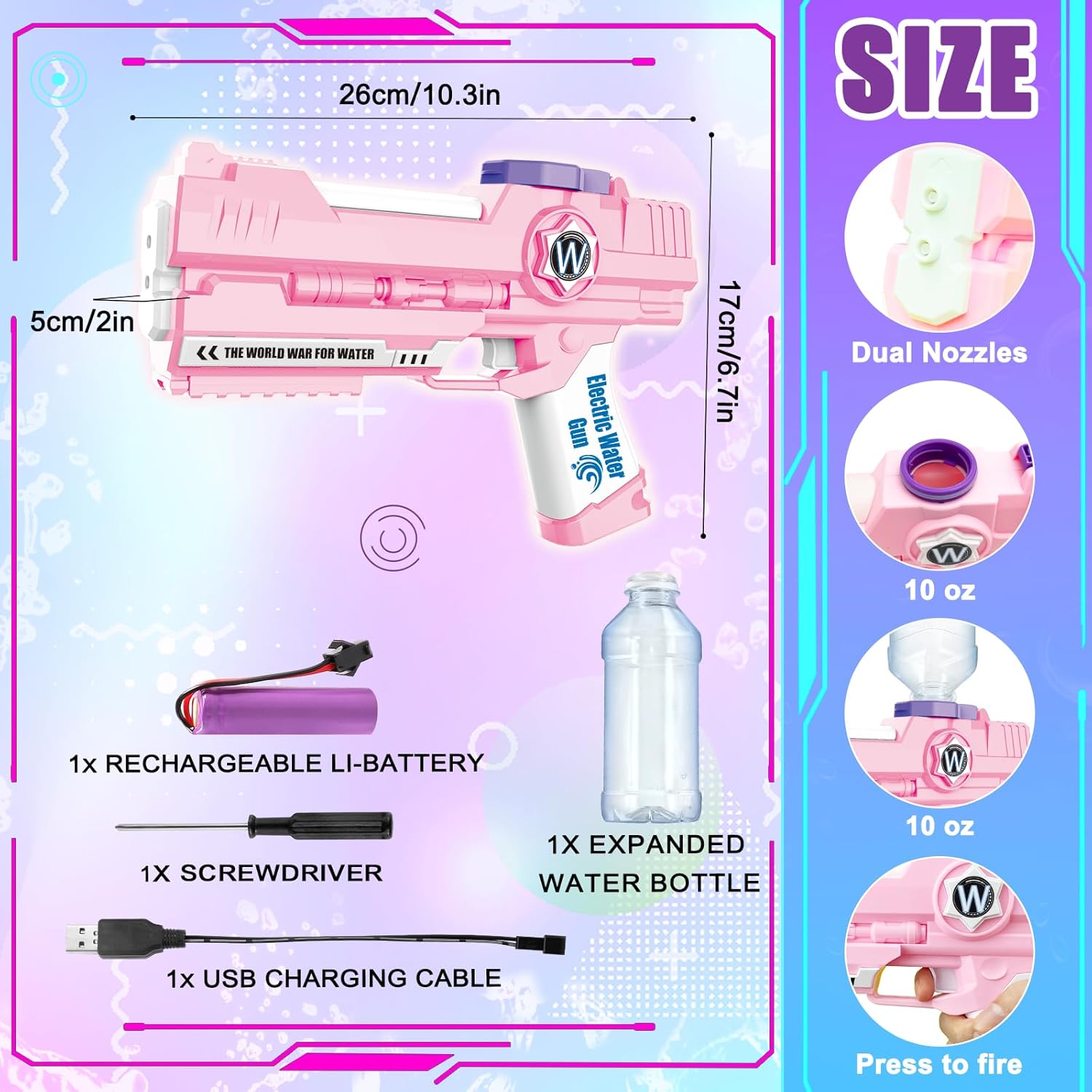 Electric Water Gun, Ultimate Battle Blaster Water Guns with Dual Nozzles High Capacity Automatic Squirt Guns Summer Outdoor Beach Swimming Pool Party Toy for Adult and Kids