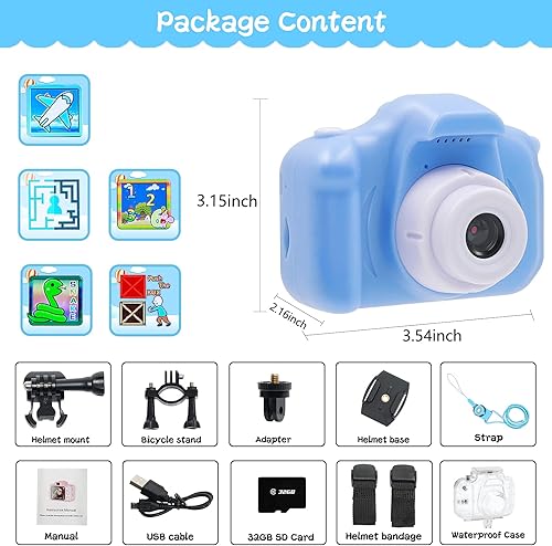 Miniatura 7 de Cámara para niños, cámara submarina impermeable para niños de 3 a 12 años, pantalla IPS de 2 pulgadas, 1080P HD, cámara de video digital para niños,