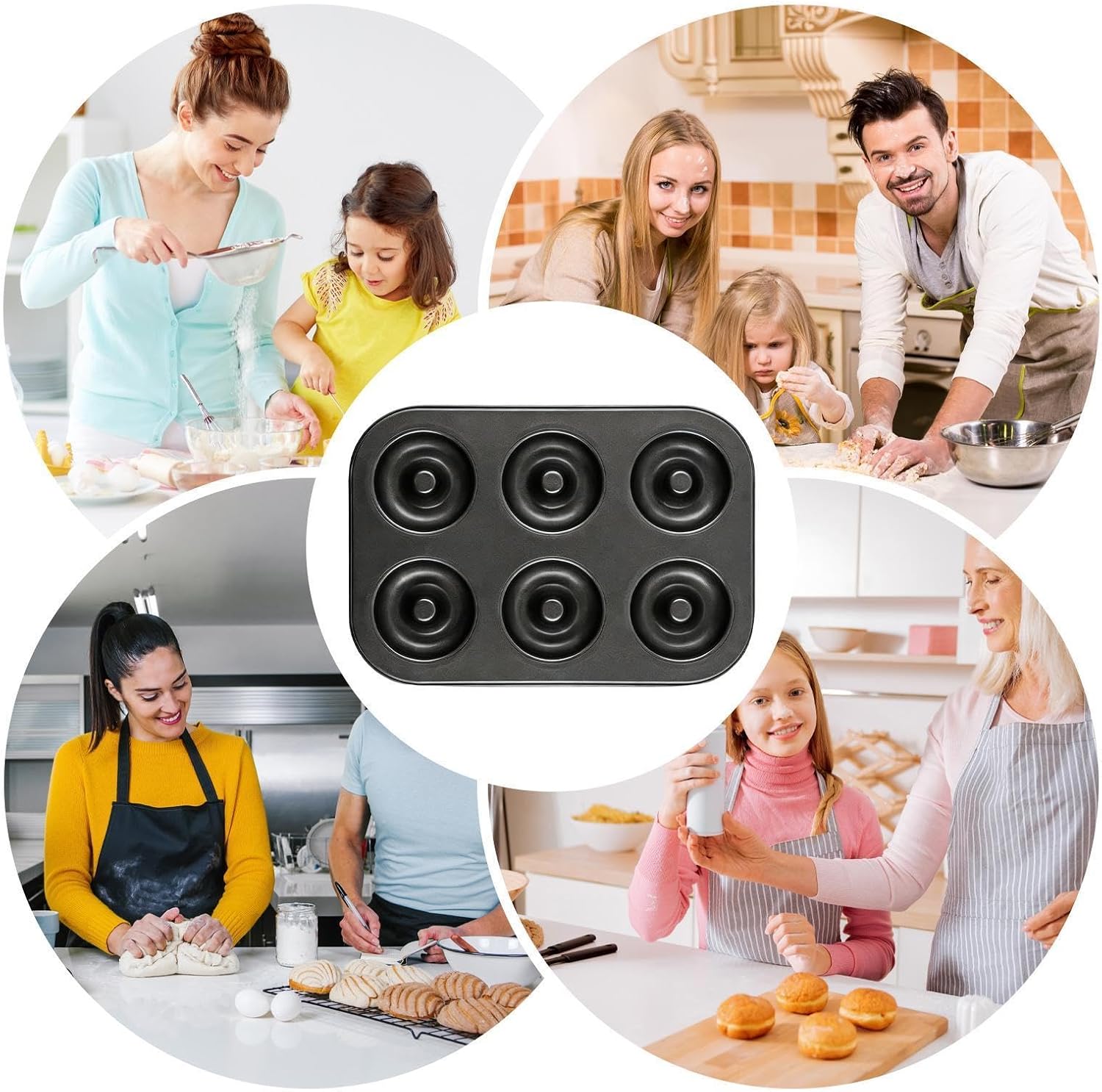 Nonstick Pastry Molder, Round Bagel Baking Tray, 6 Cup Bakeware with Coating, Carbon Steel Cooker, Dessert Maker with Classic Style, Kitchen Gadget for Cafe Kitchens