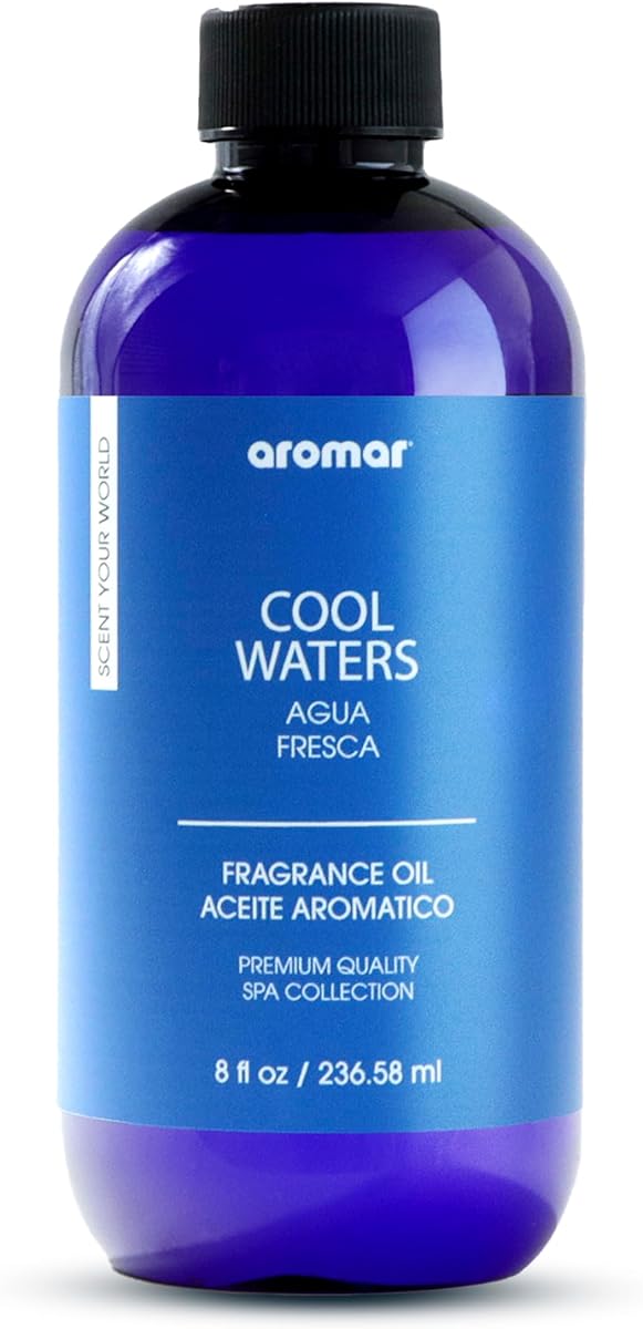AROMAR Premium Fragrance Oil, Long-Lasting, Refreshing Uplifting Aroma for Aromatherapy, Relaxation &amp; Household Uses. Cool Waters 8oz