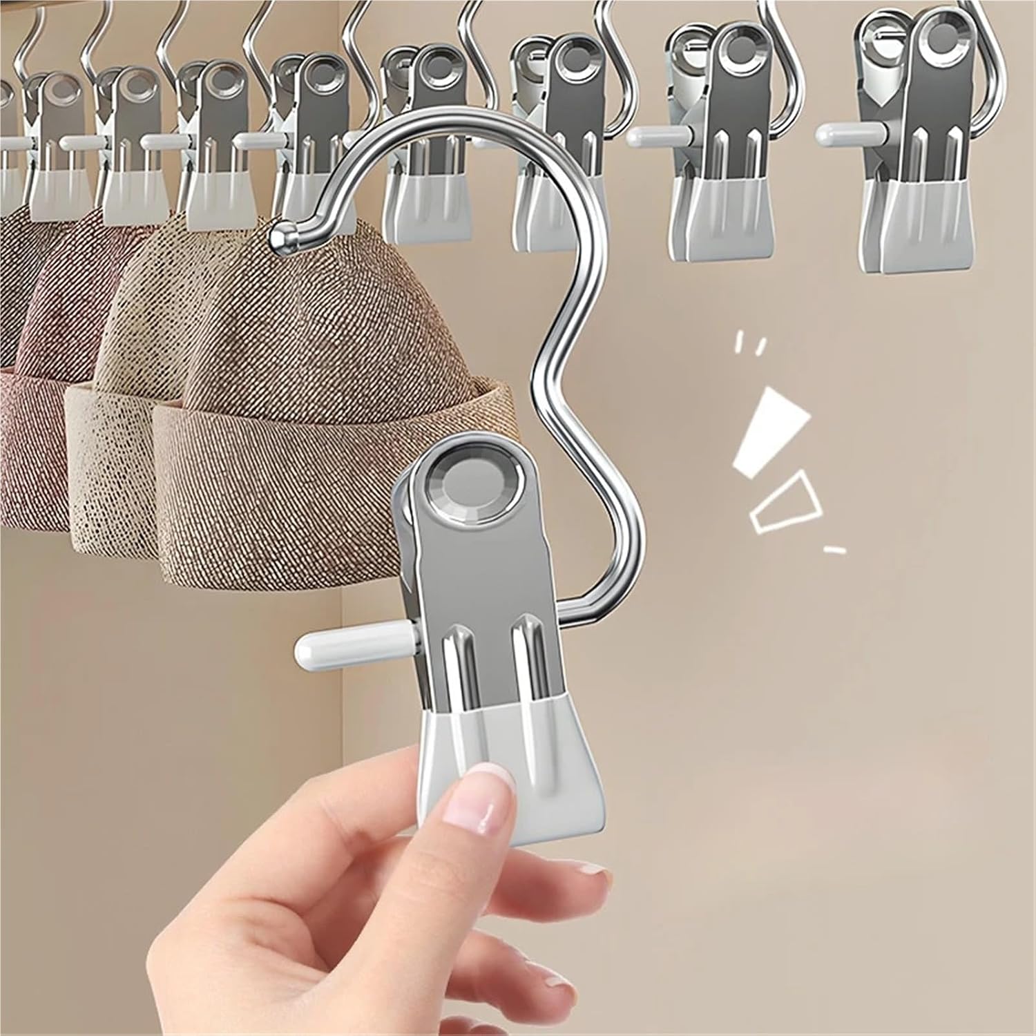 Clothes pins 100 PCS Stainless Steel Pants Clip with Hooks for Home Storage