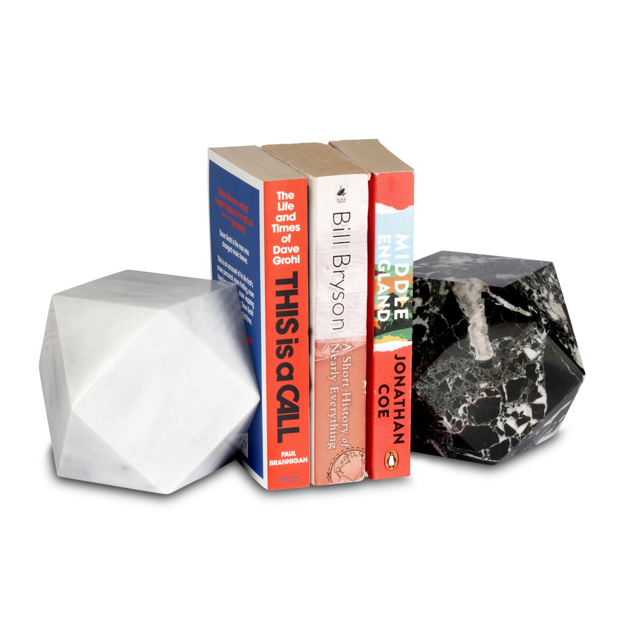 4.75" Diamond Bookend Natural Himalayan Marble Modern Heavy Decorative Stone Book End (White) - Image 2