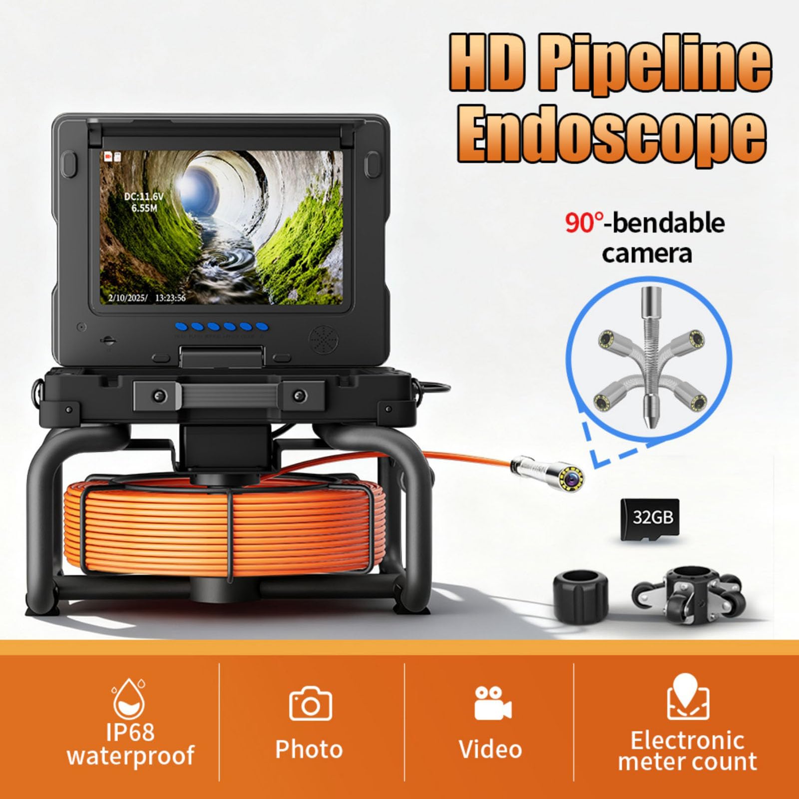 9-calowa Kamera Dvr Do Kanalizacji, Kamery Do Rur Kanalizacyjnych, Kamera Inspekcyjna Z Wężem Hydraulicznym Z 12 Diodami Led, Kamera Inspekcyjna (Size:50M/328FT)